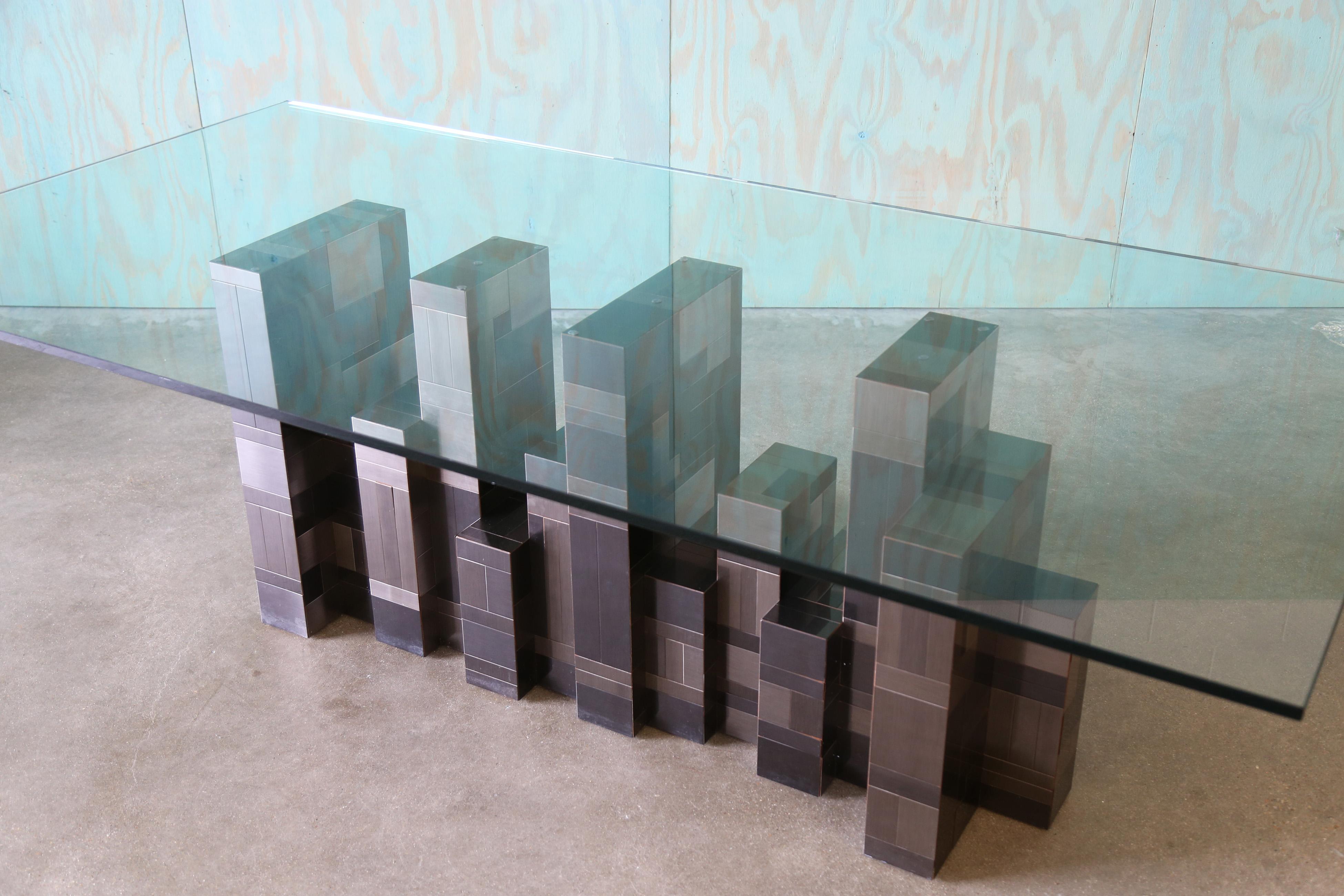 Américain Monumental Paul Evans Gunmetal Cityscape Dining Table Mid Century Modern en vente