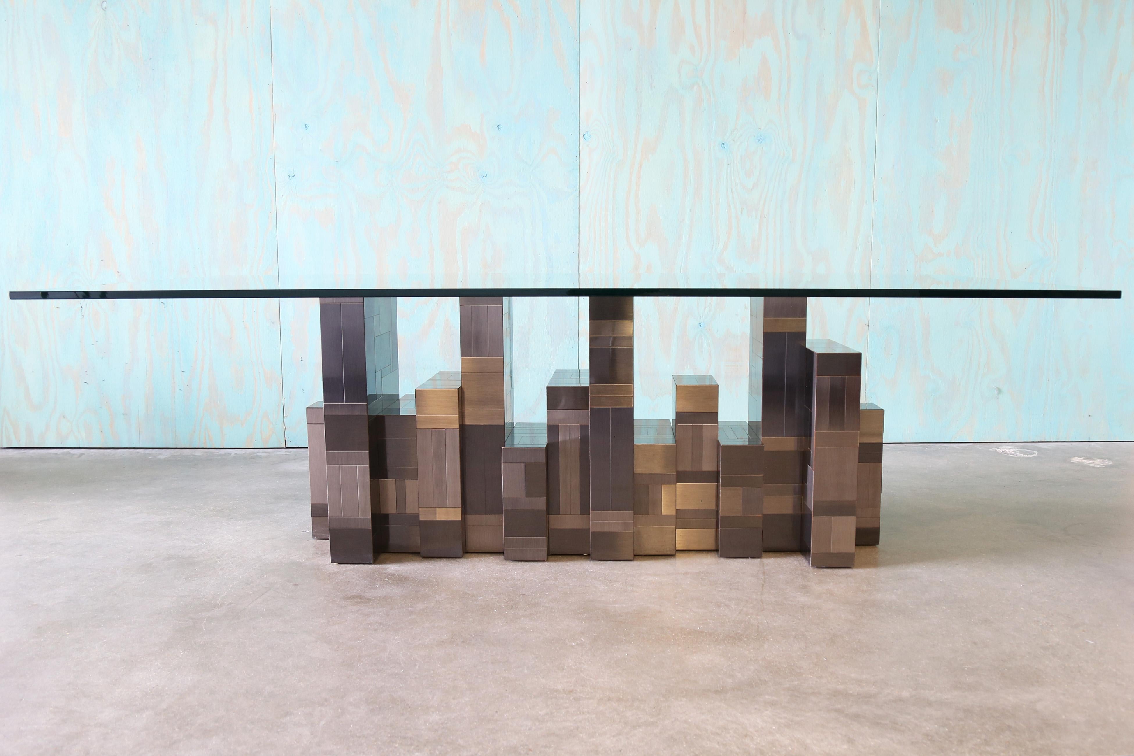 Acier Monumental Paul Evans Gunmetal Cityscape Dining Table Mid Century Modern en vente