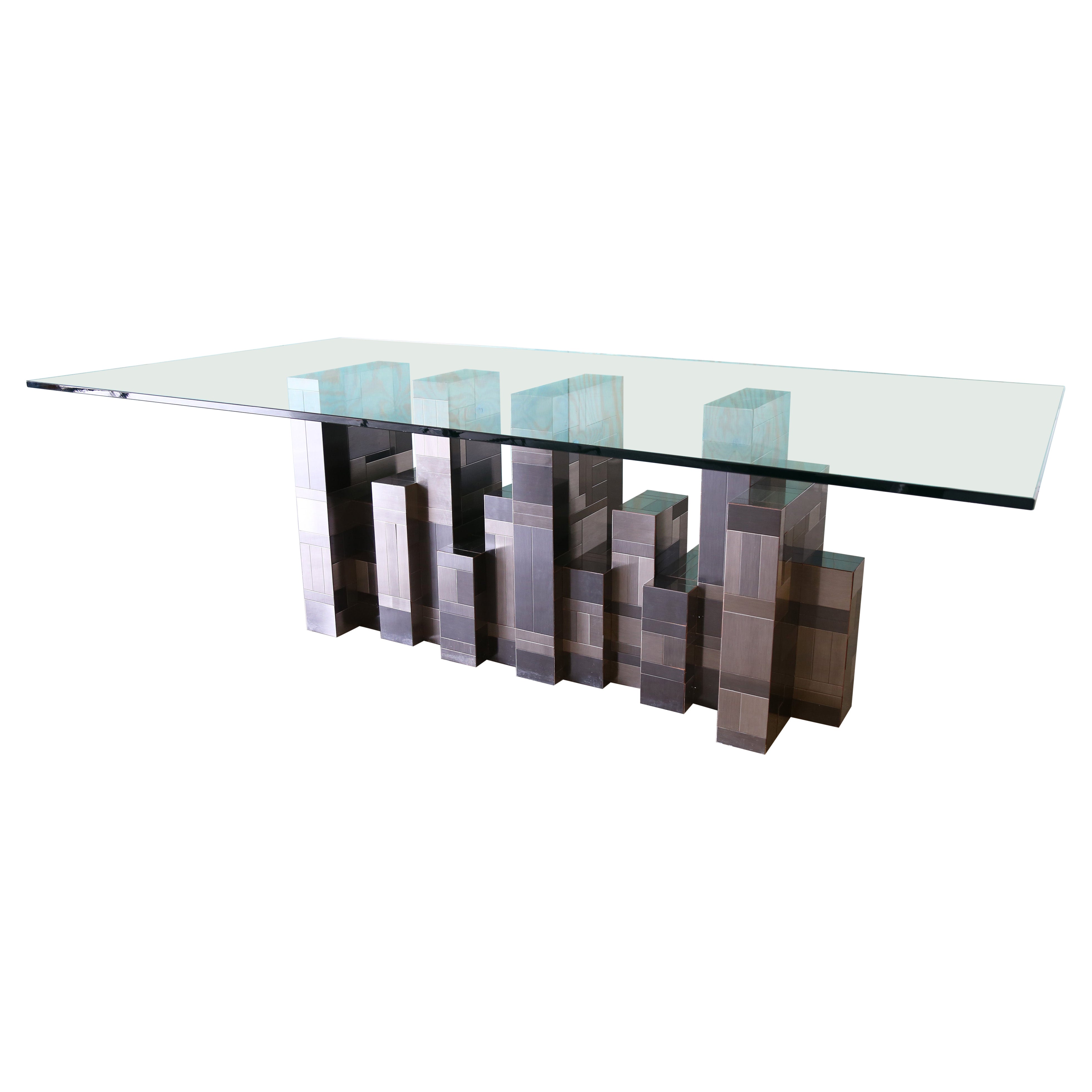 Monumental Paul Evans Gunmetal Cityscape Dining Table Mid Century Modern en vente