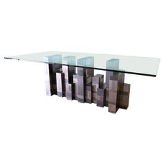 Monumental Paul Evans Gunmetal Cityscape Dining Table Mid Century Modern