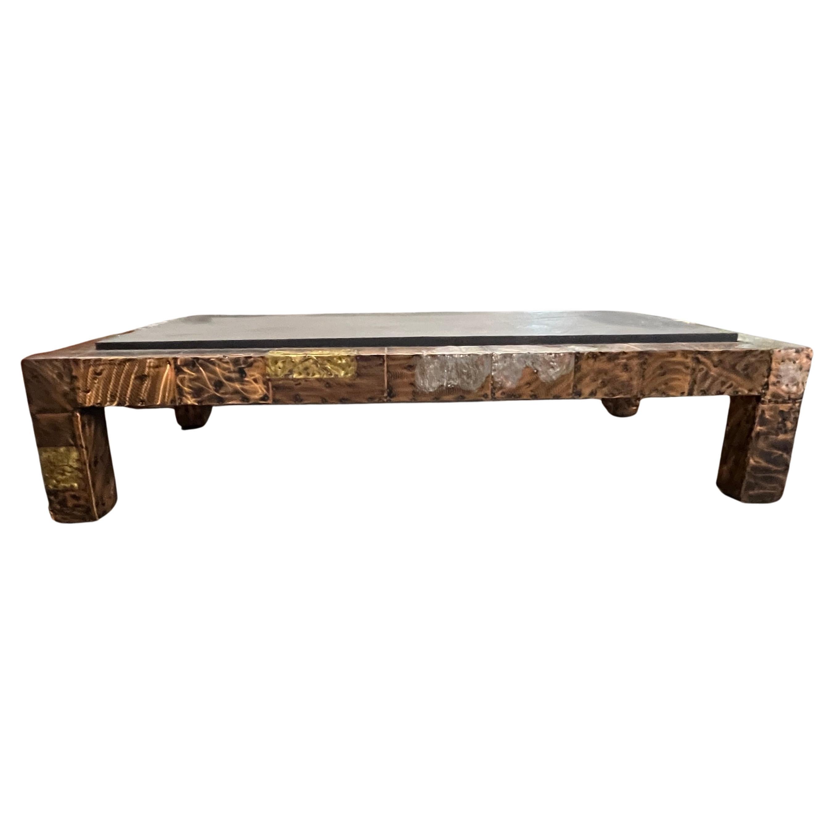 Monumental Paul Evans Rectangular Patchwork Coffee Table with Slate Top