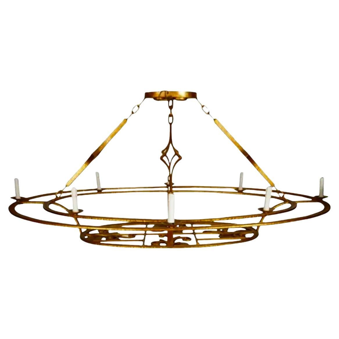 Monumental Paul Ferrante Art Deco Gilt Metal Oval Chandelier