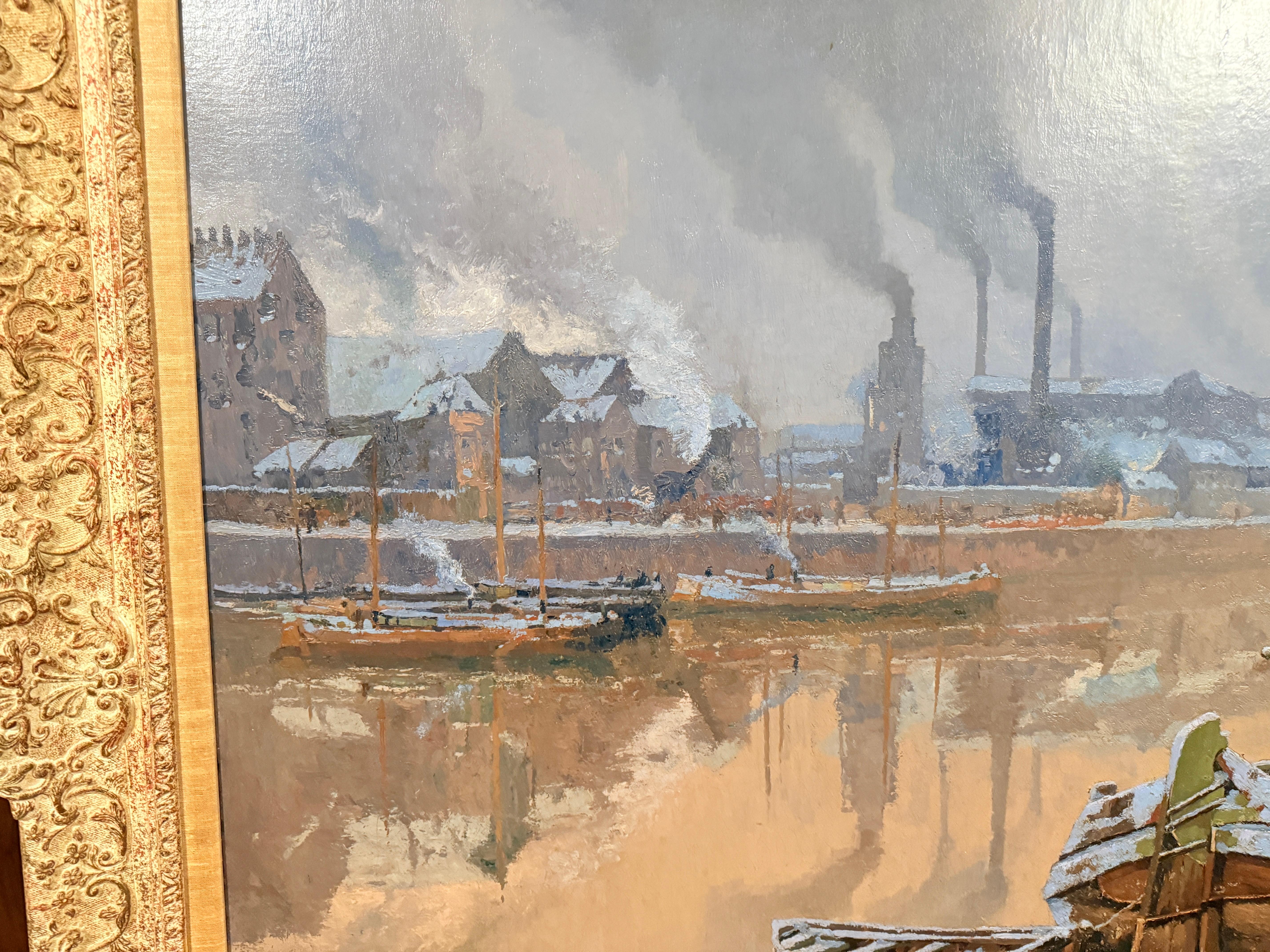 Monumental Paul Leduc Seine A.I.Winter Paris Landscape C. 1911 en vente 3