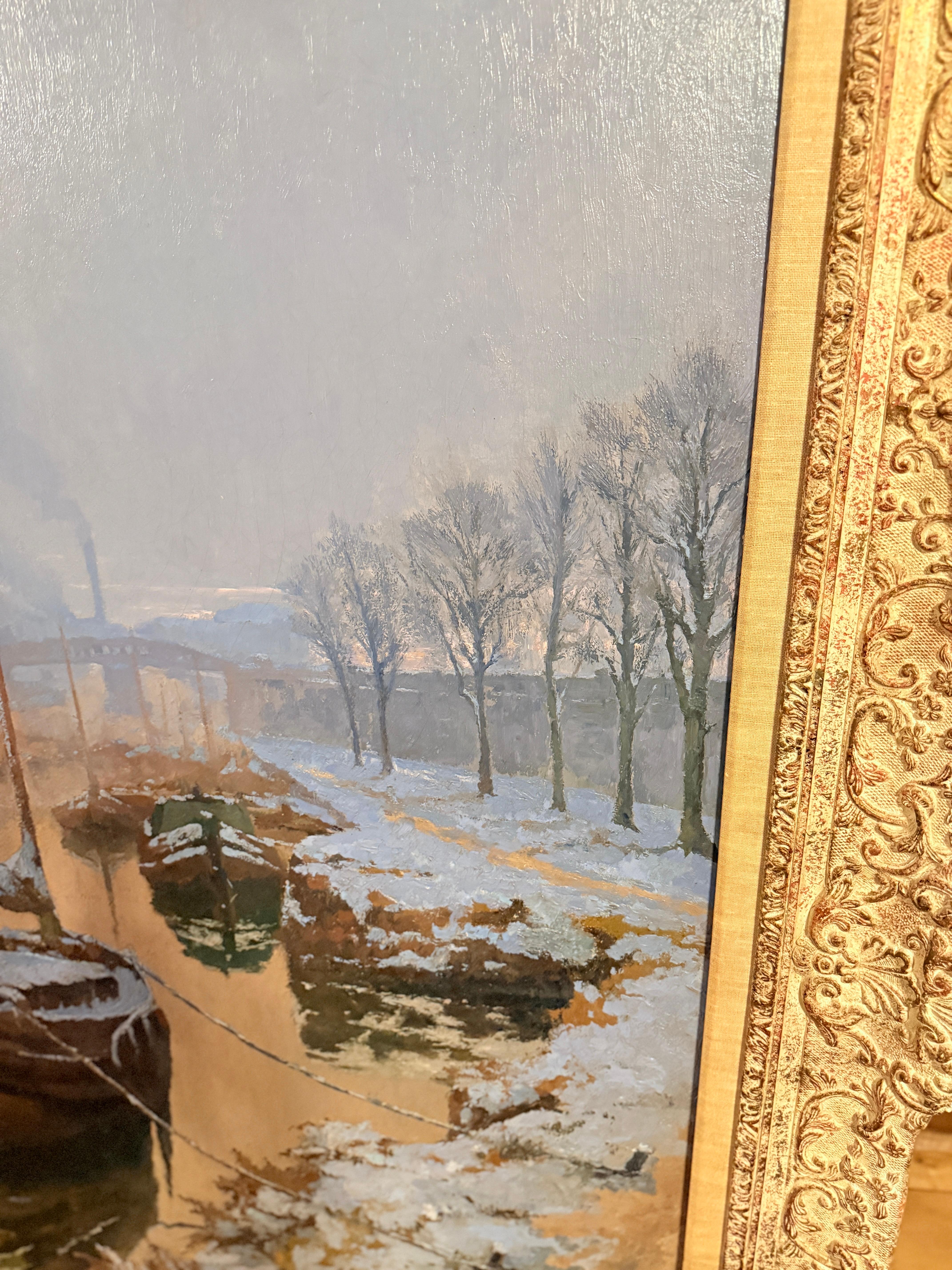 Monumental Paul Leduc Seine A.I.Winter Paris Landscape C. 1911 en vente 5