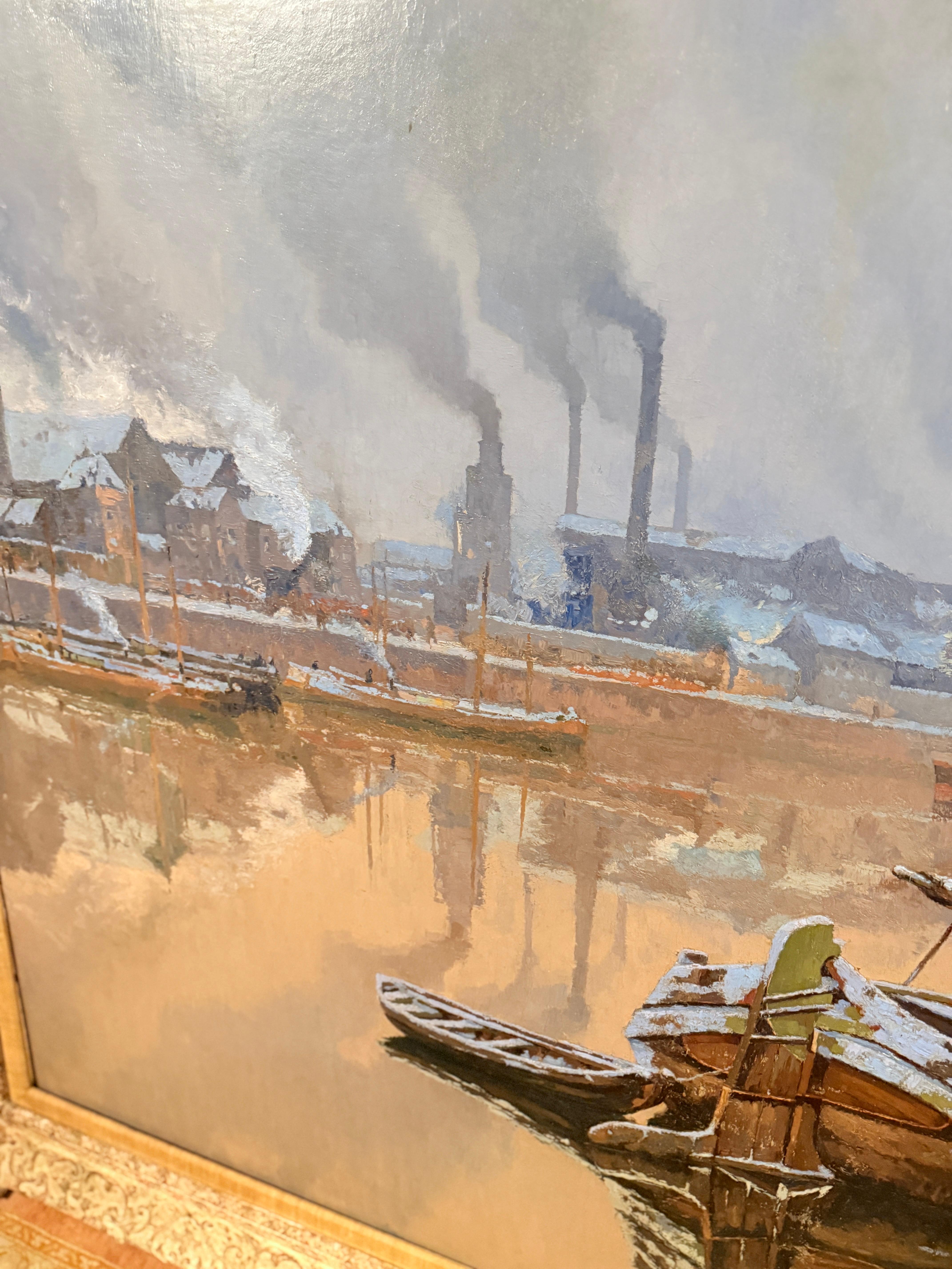 Monumental Paul Leduc Seine A.I.Winter Paris Landscape C. 1911 en vente 8