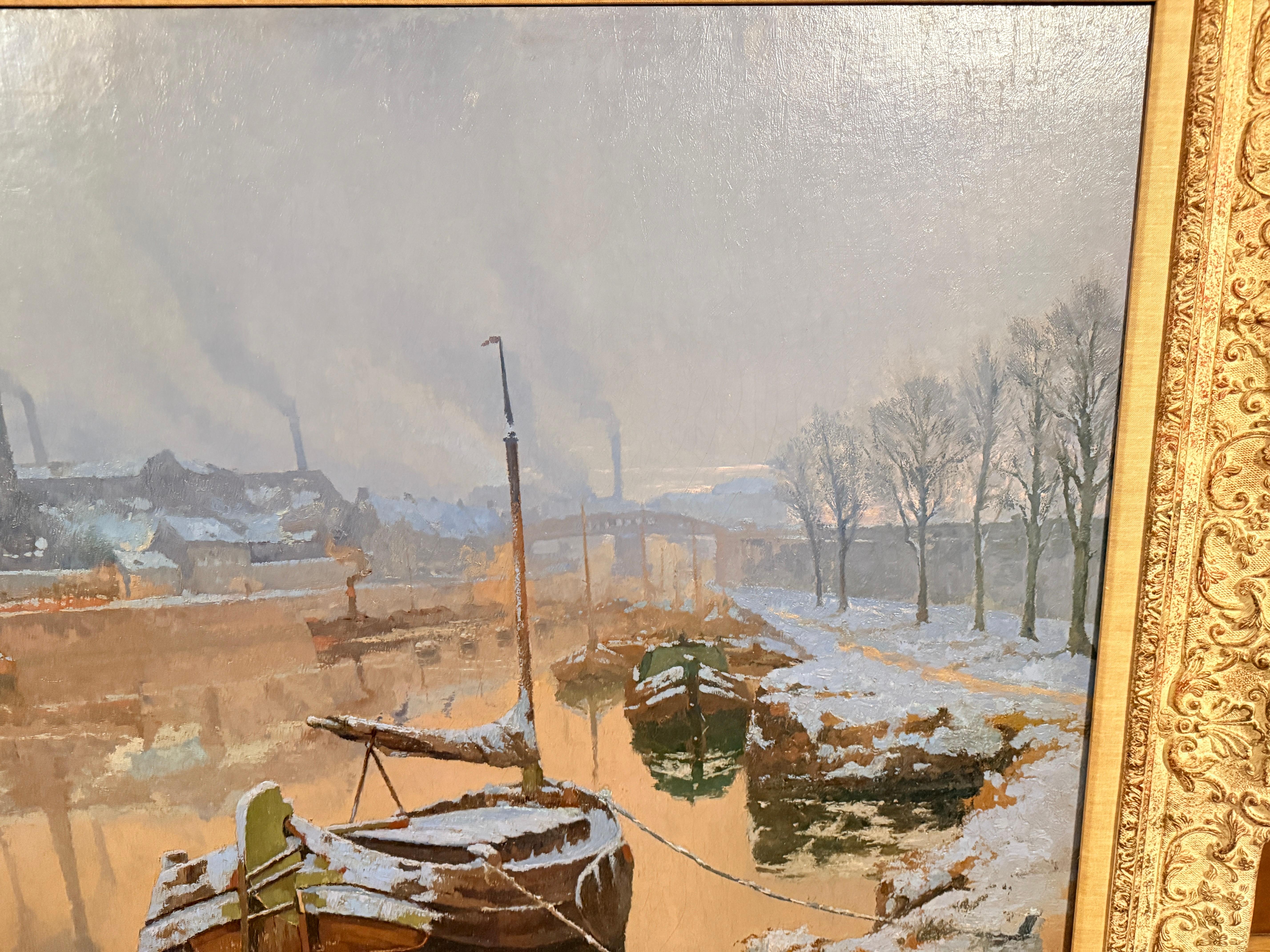 Français Monumental Paul Leduc Seine A.I.Winter Paris Landscape C. 1911 en vente