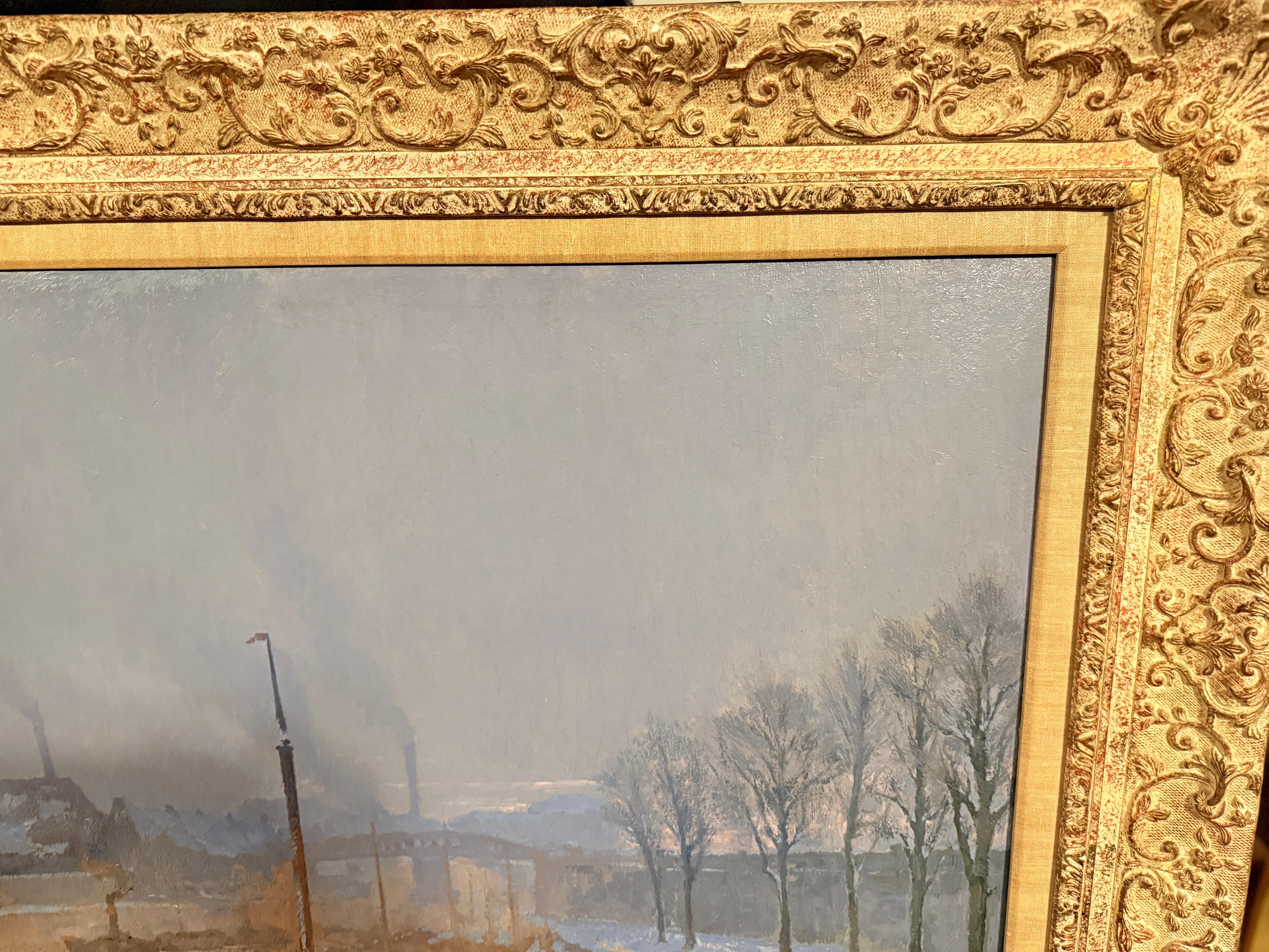 Monumental Paul Leduc Seine A.I.Winter Paris Landscape C. 1911 Bon état - En vente à Atlanta, GA