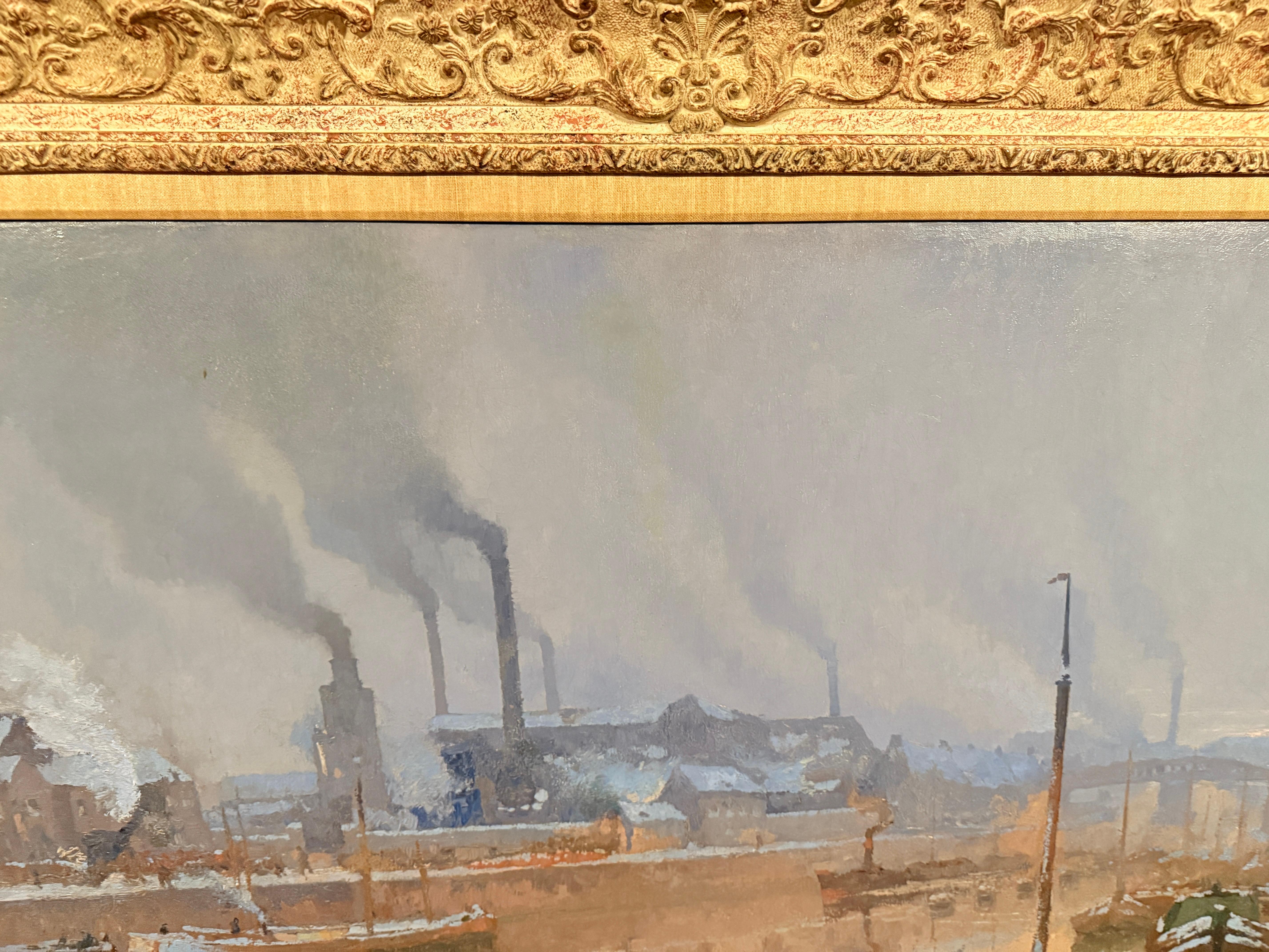 20ième siècle Monumental Paul Leduc Seine A.I.Winter Paris Landscape C. 1911 en vente