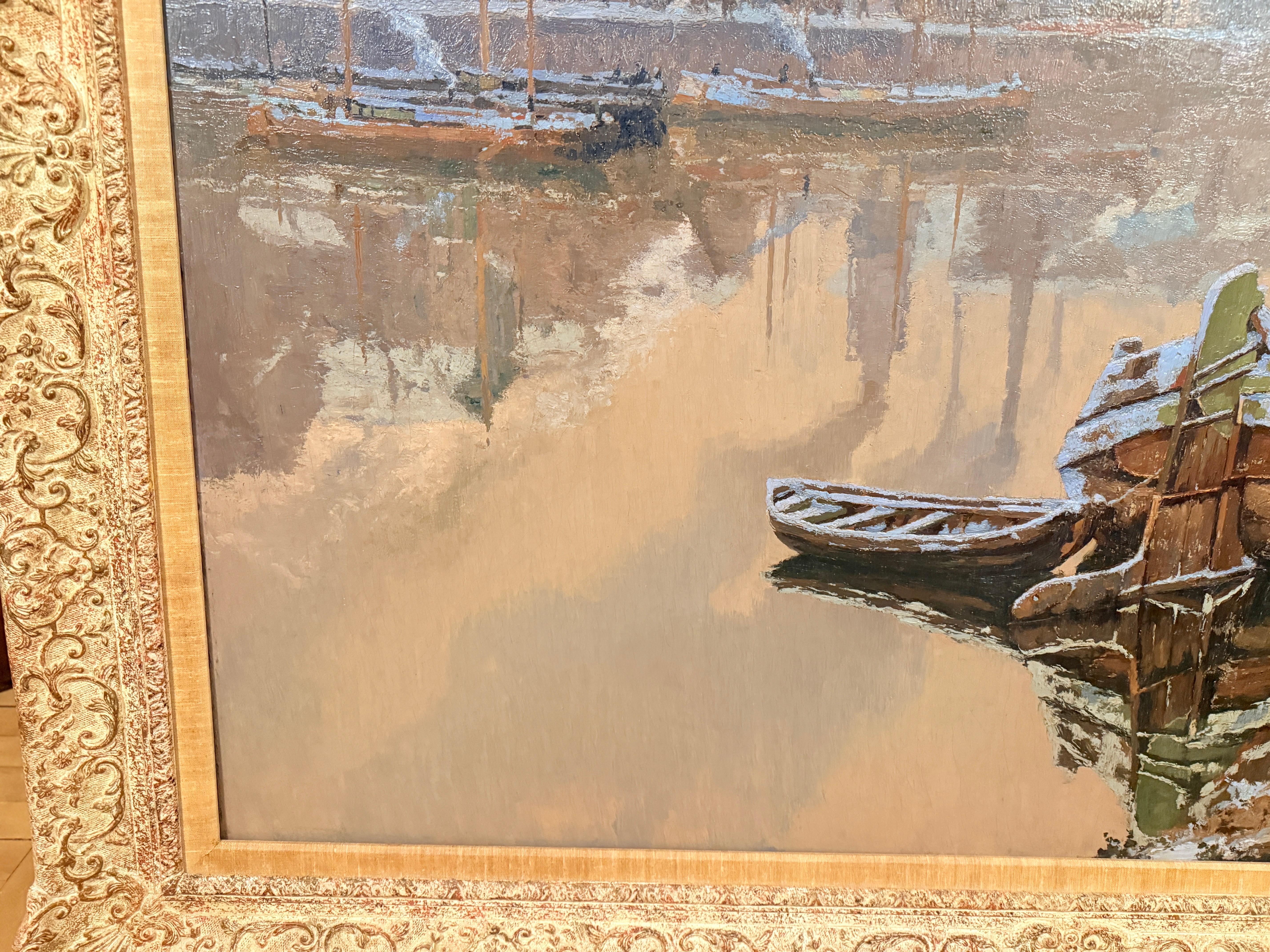 Monumental Paul Leduc Seine A.I.Winter Paris Landscape C. 1911 en vente 2