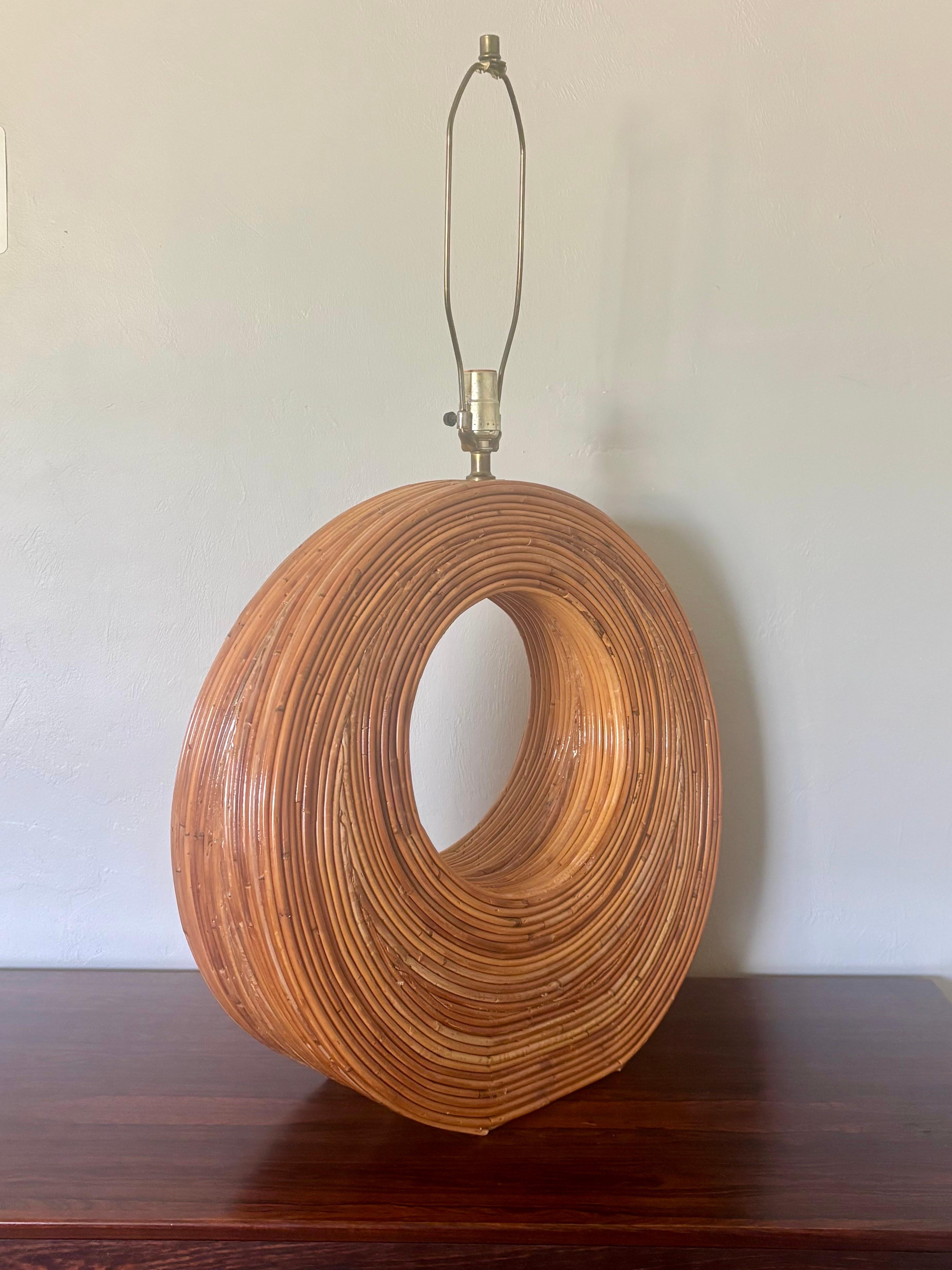 Hollywood Regency Monumental Pencil Reed Circle Table Lamp For Sale