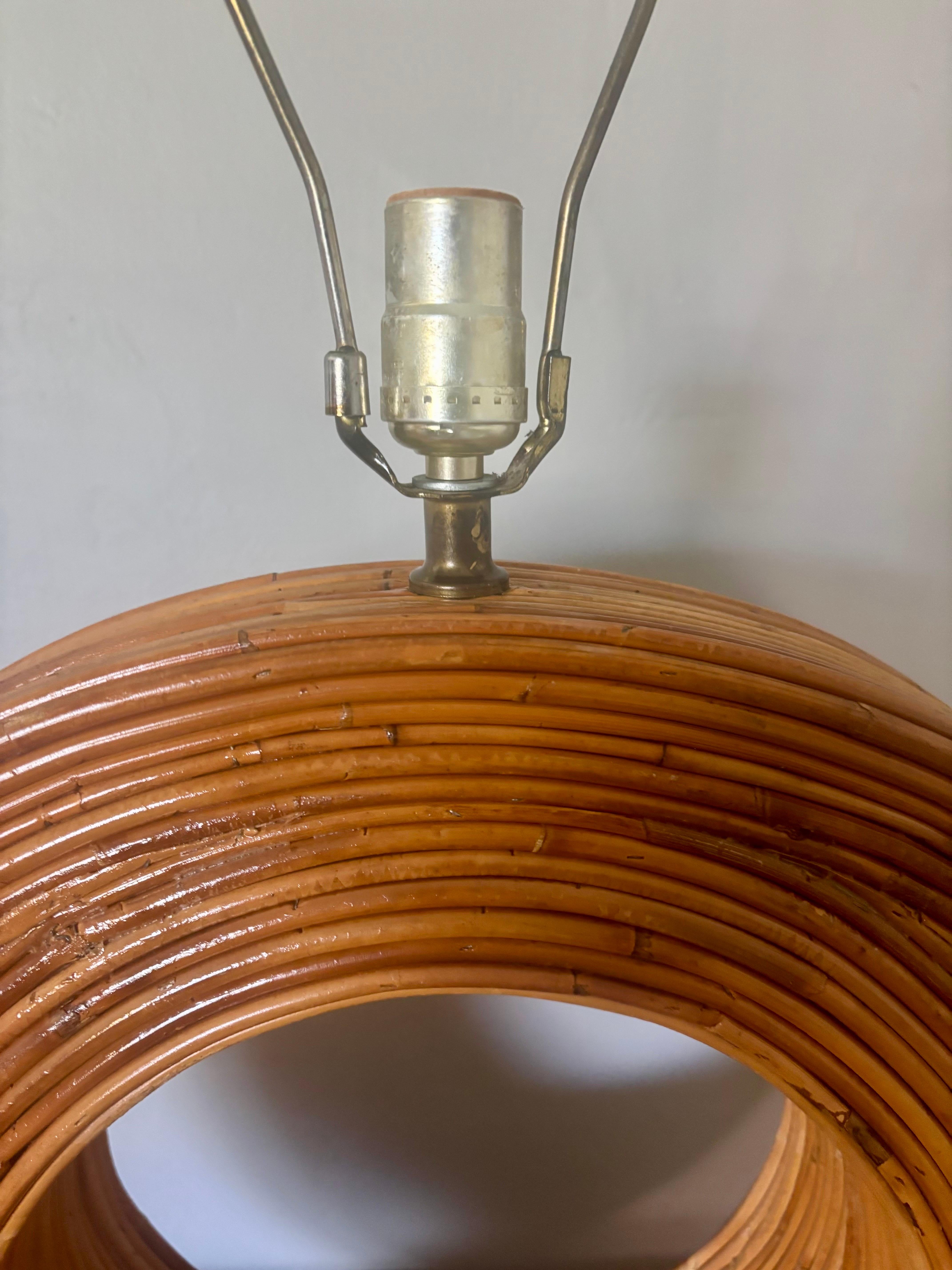 Italian Monumental Pencil Reed Circle Table Lamp For Sale