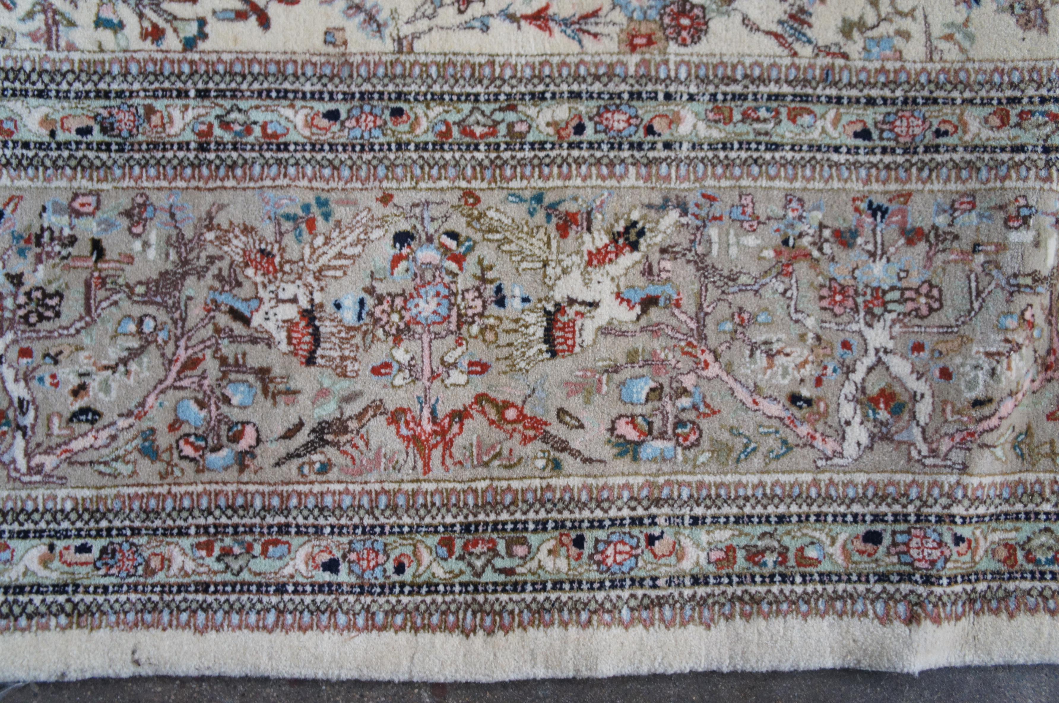 Monumental Persian Tabriz Hunting Animal Design Wool Area Rug Carpet 12' x 18' For Sale 3