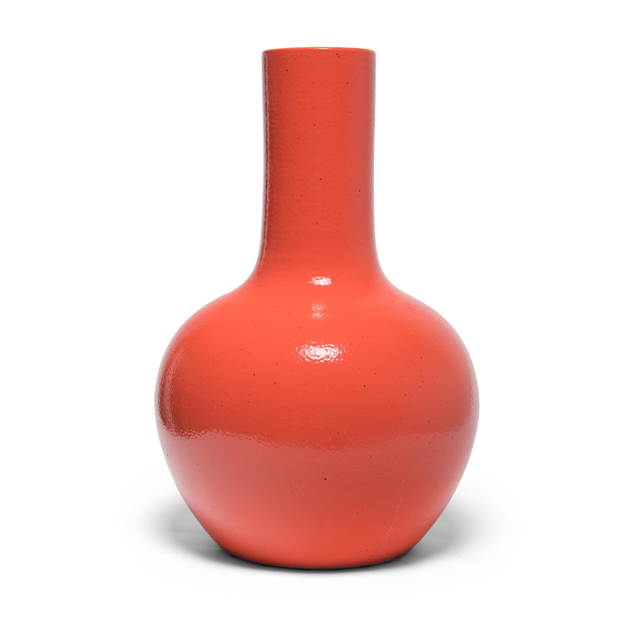 Minimalist Tall Persimmon Celestial Ball Vase For Sale