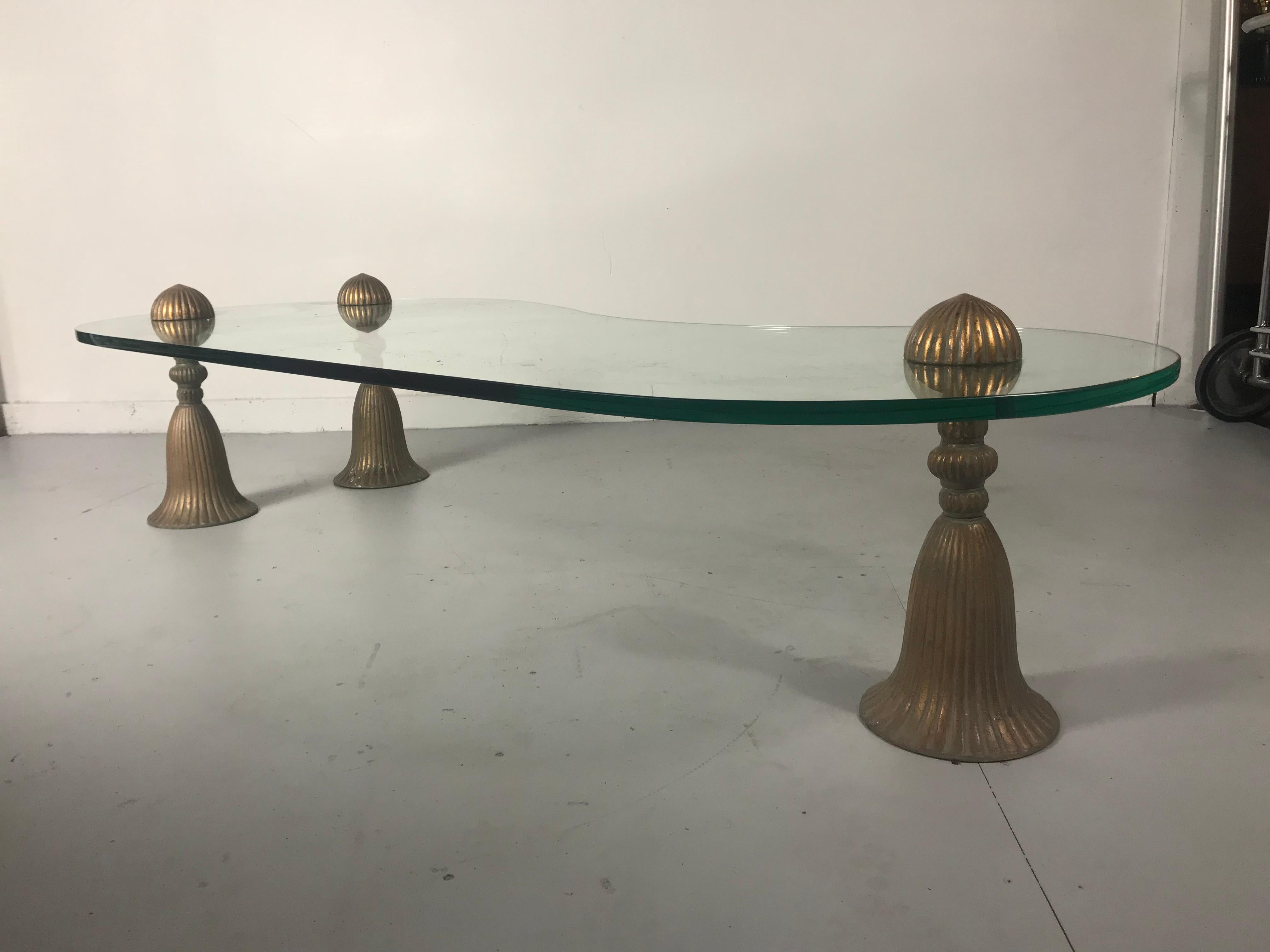 Monumental Phyllis Morris Gilt Tassel and Glass Cocktail / Coffee Table In Good Condition In Buffalo, NY