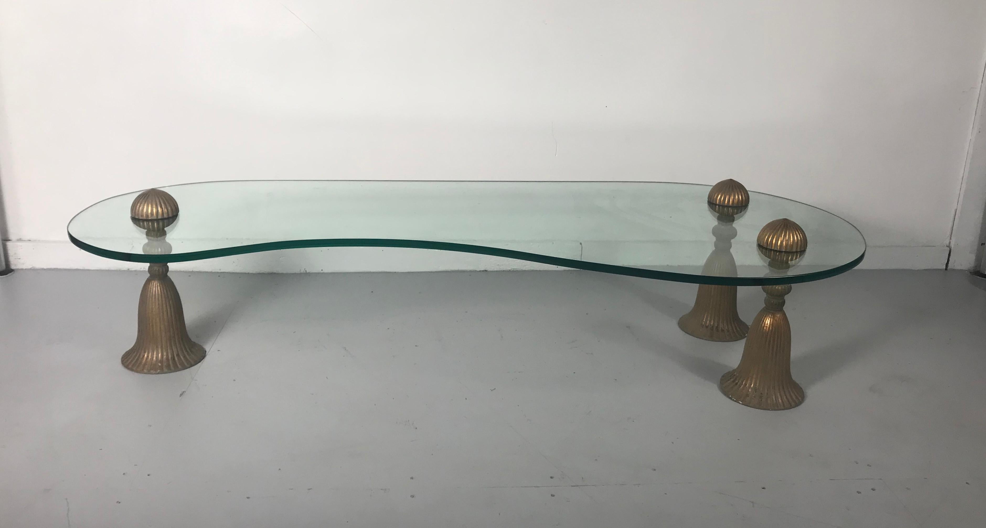 Mid-20th Century Monumental Phyllis Morris Gilt Tassel and Glass Cocktail / Coffee Table