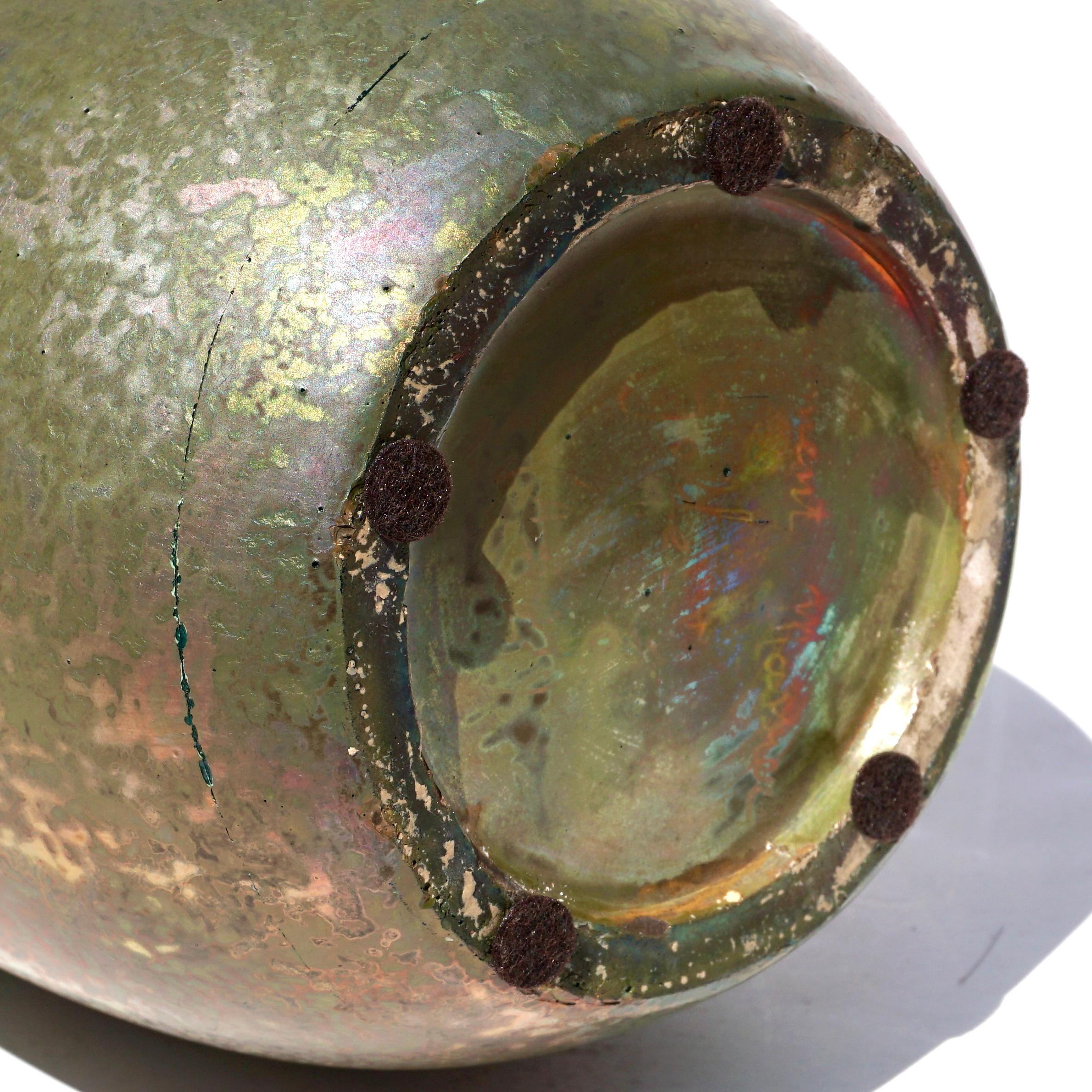 Hand-Crafted Monumental Pierre Clement Massier Iridescent Vase For Sale