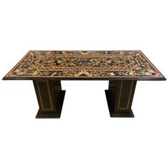 Monumental Pietra Dura Inlaid Center or Dining Table Top with Matching Base