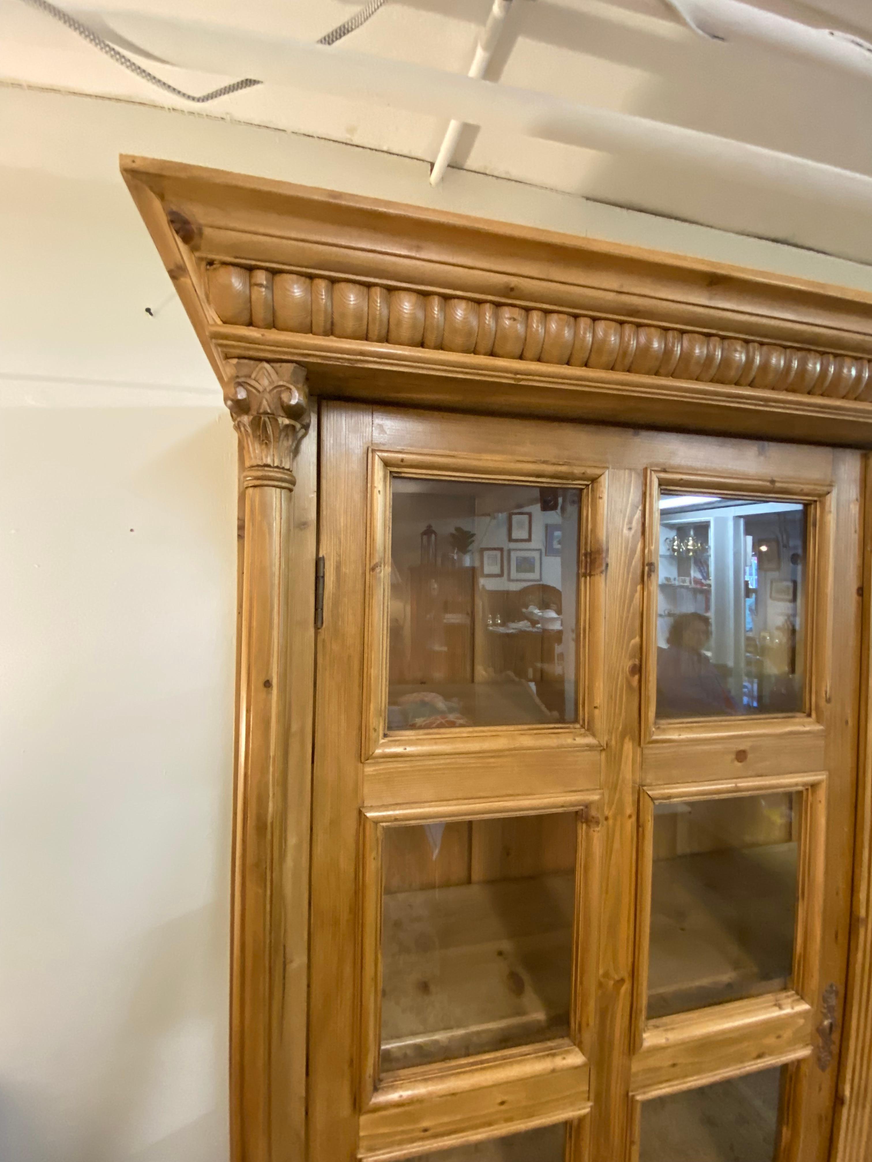 Monumental Pine Cabinet with Glass Panes and Lots of Storage For Sale 5