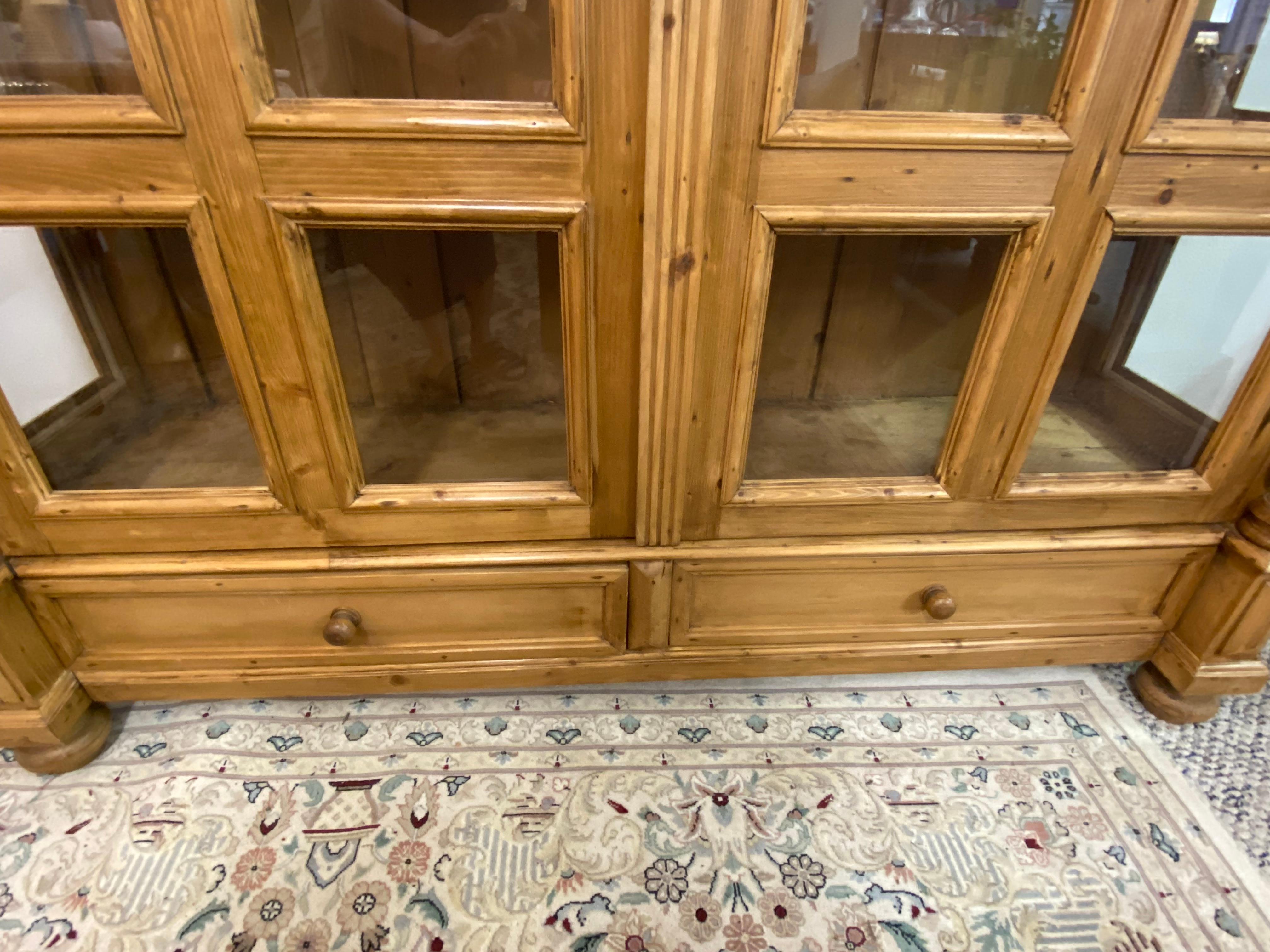 Monumental Pine Cabinet with Glass Panes and Lots of Storage For Sale 7