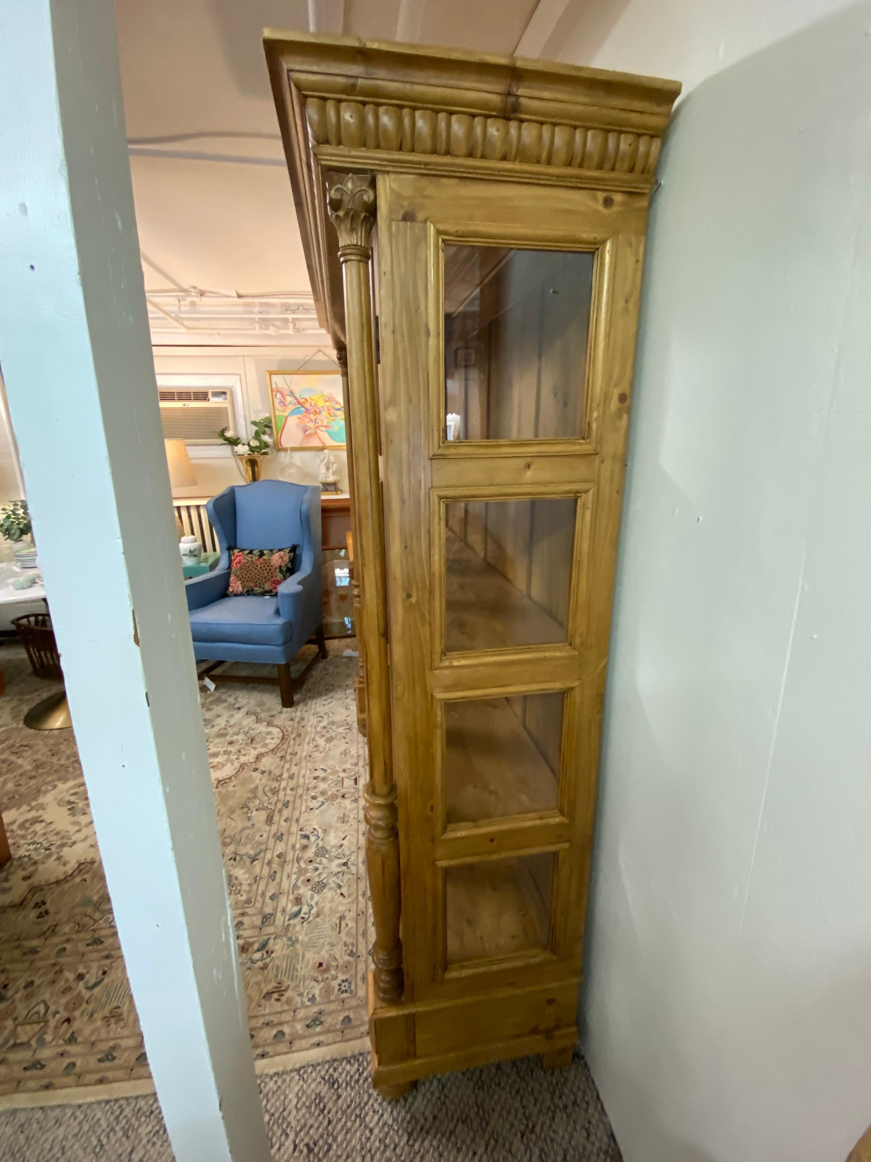 Monumental Pine Cabinet with Glass Panes and Lots of Storage For Sale 9