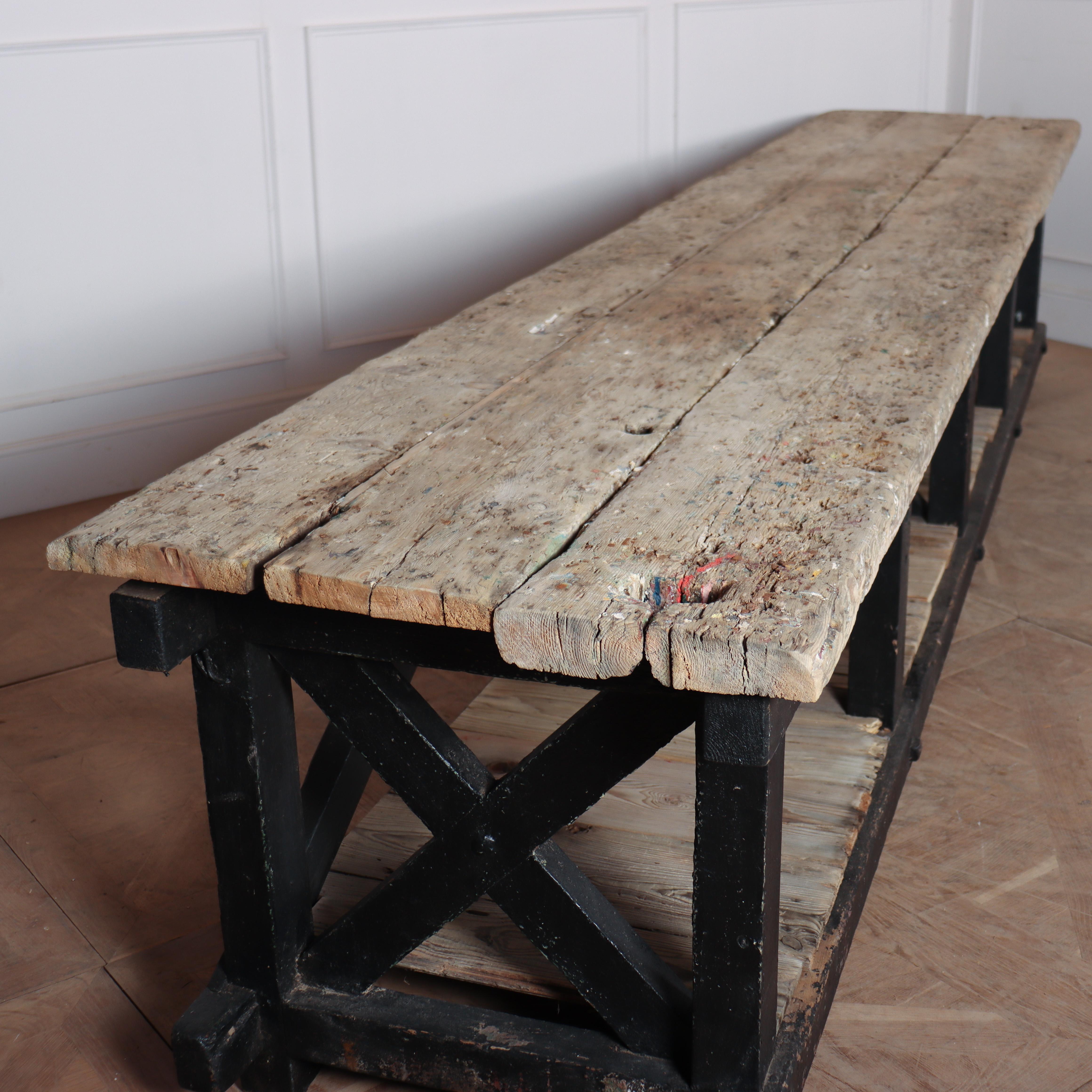 Painted Monumental Pine Display Table For Sale