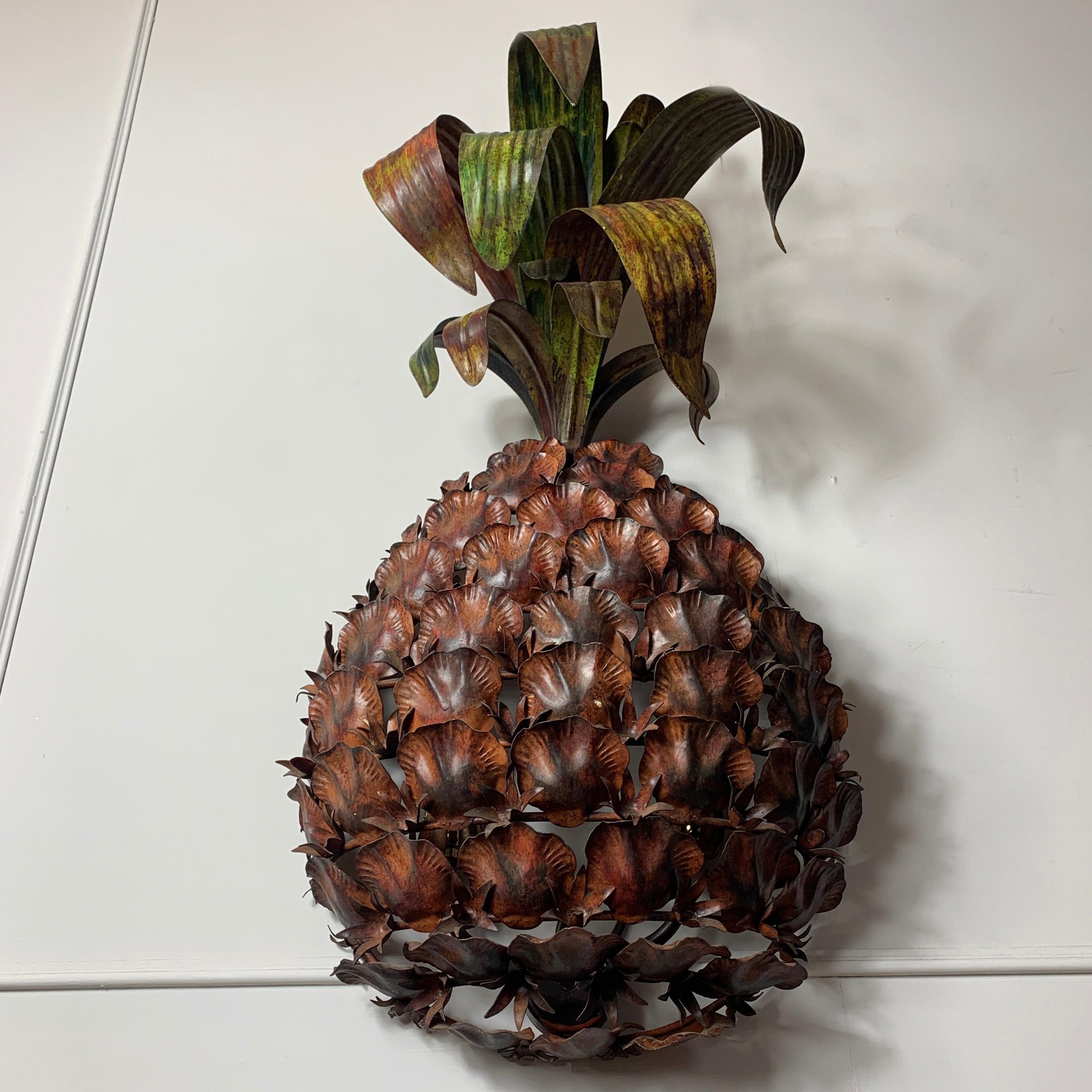 Monumental Pineapple Tole Wall Sconce, 1960s 2