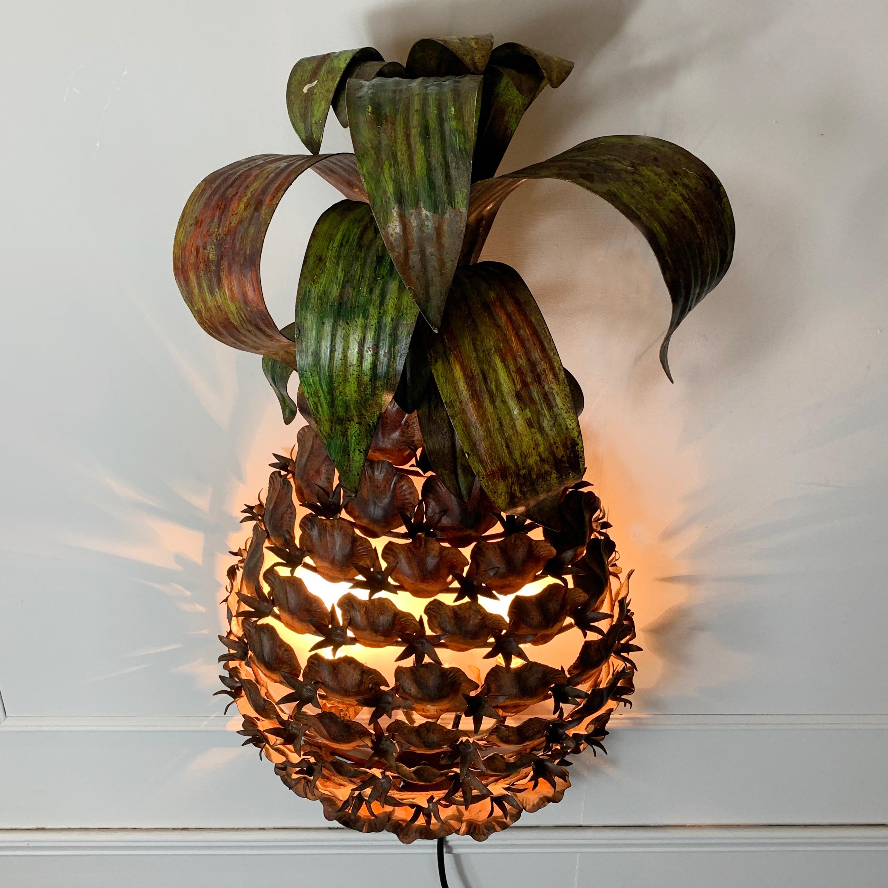 Hand-Crafted Monumental Pineapple Tole Wall Sconce, 1960s
