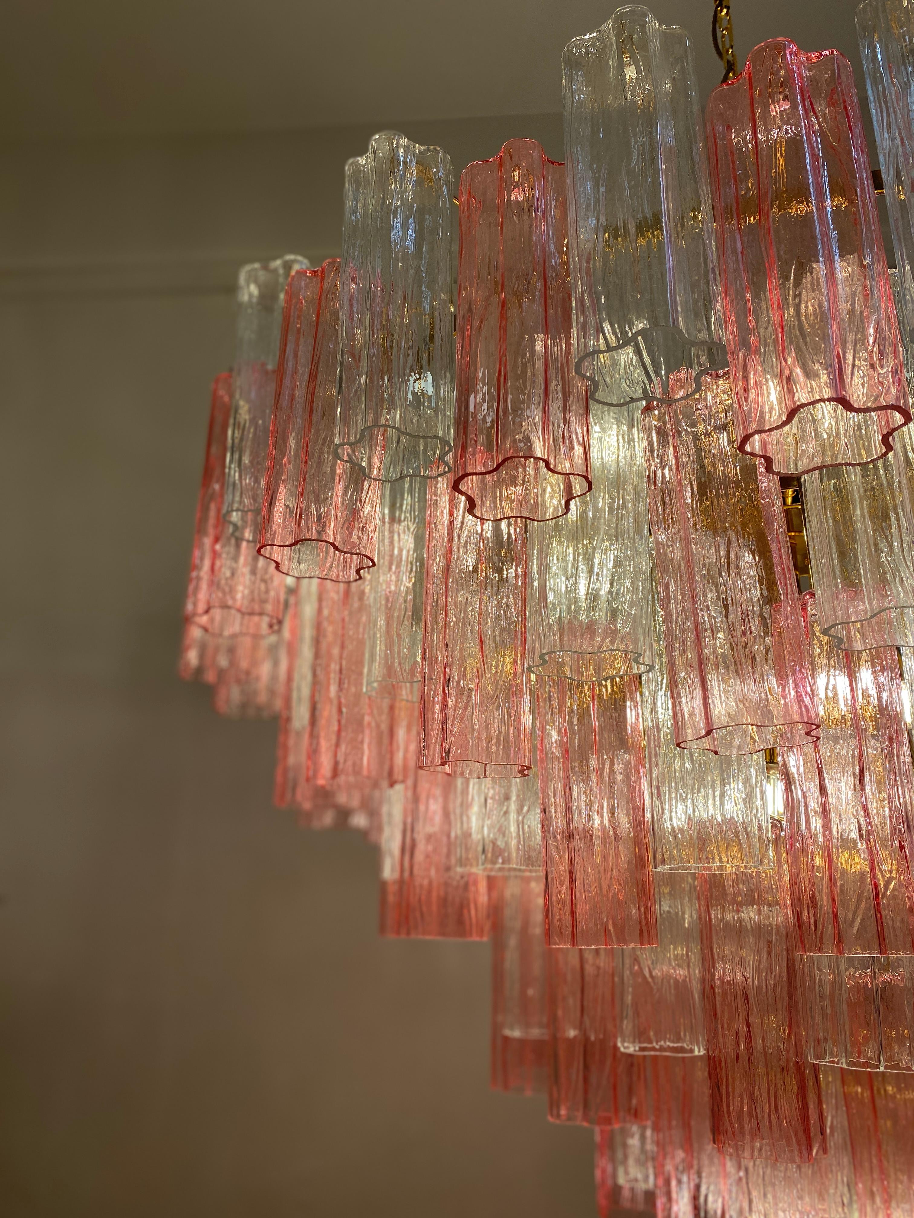 Monumental lustre ou plafonnier Tronchi en verre de Murano rose et transparent en vente 3