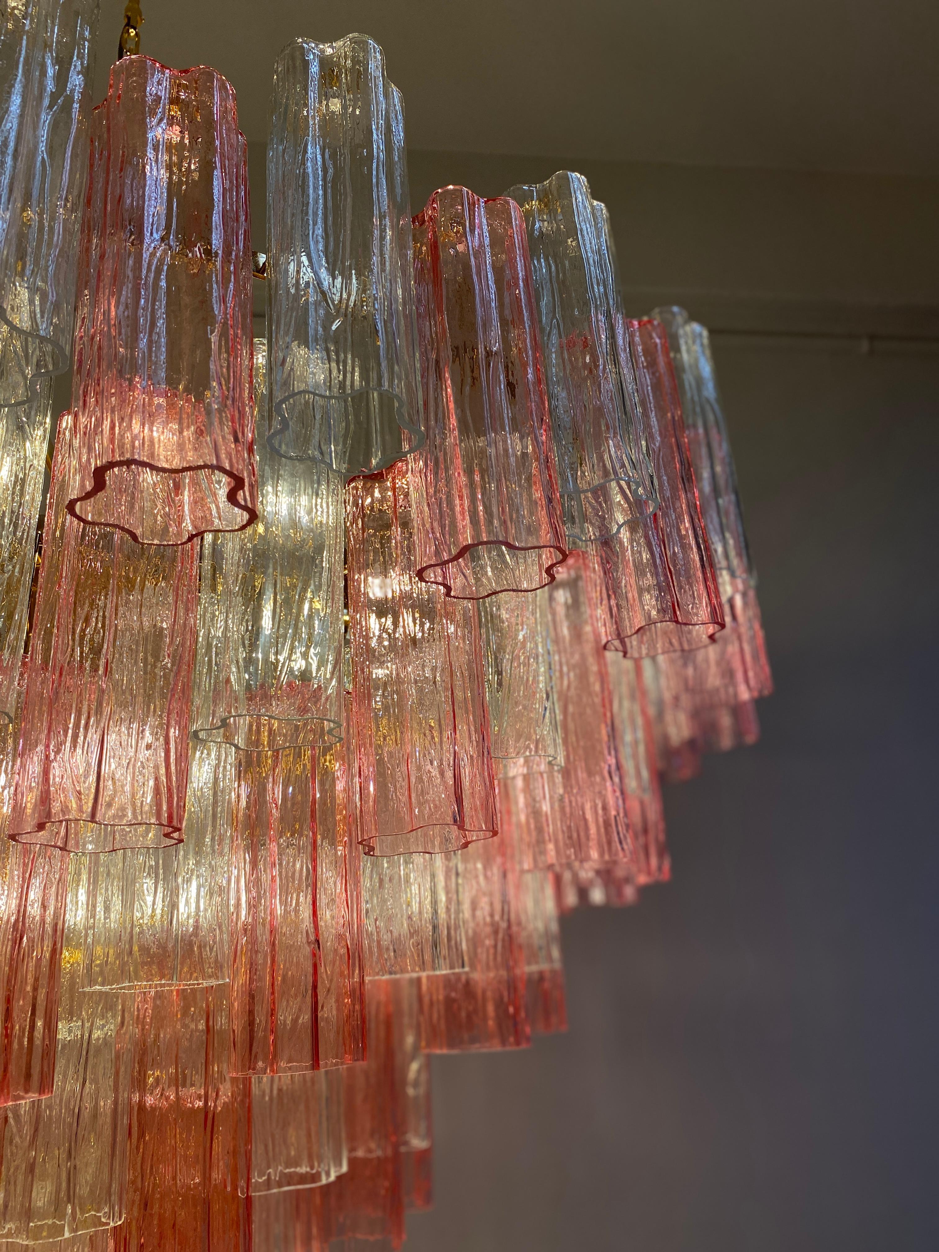 Monumental lustre ou plafonnier Tronchi en verre de Murano rose et transparent en vente 4