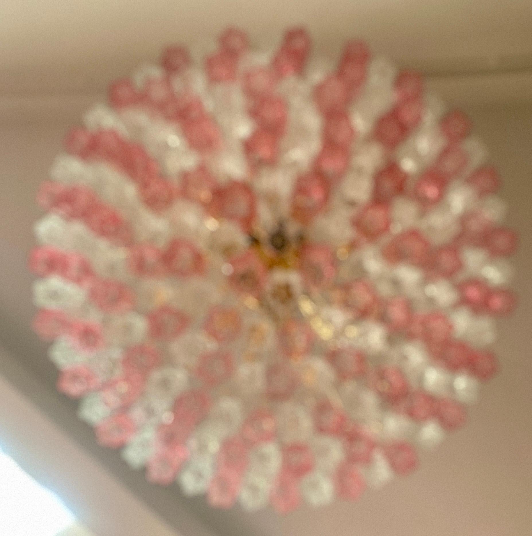 Monumental lustre ou plafonnier Tronchi en verre de Murano rose et transparent en vente 9