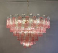 Monumentaler Tronchi-Kronleuchter oder Deckenleuchte aus rosa und klarem Murano-Glas