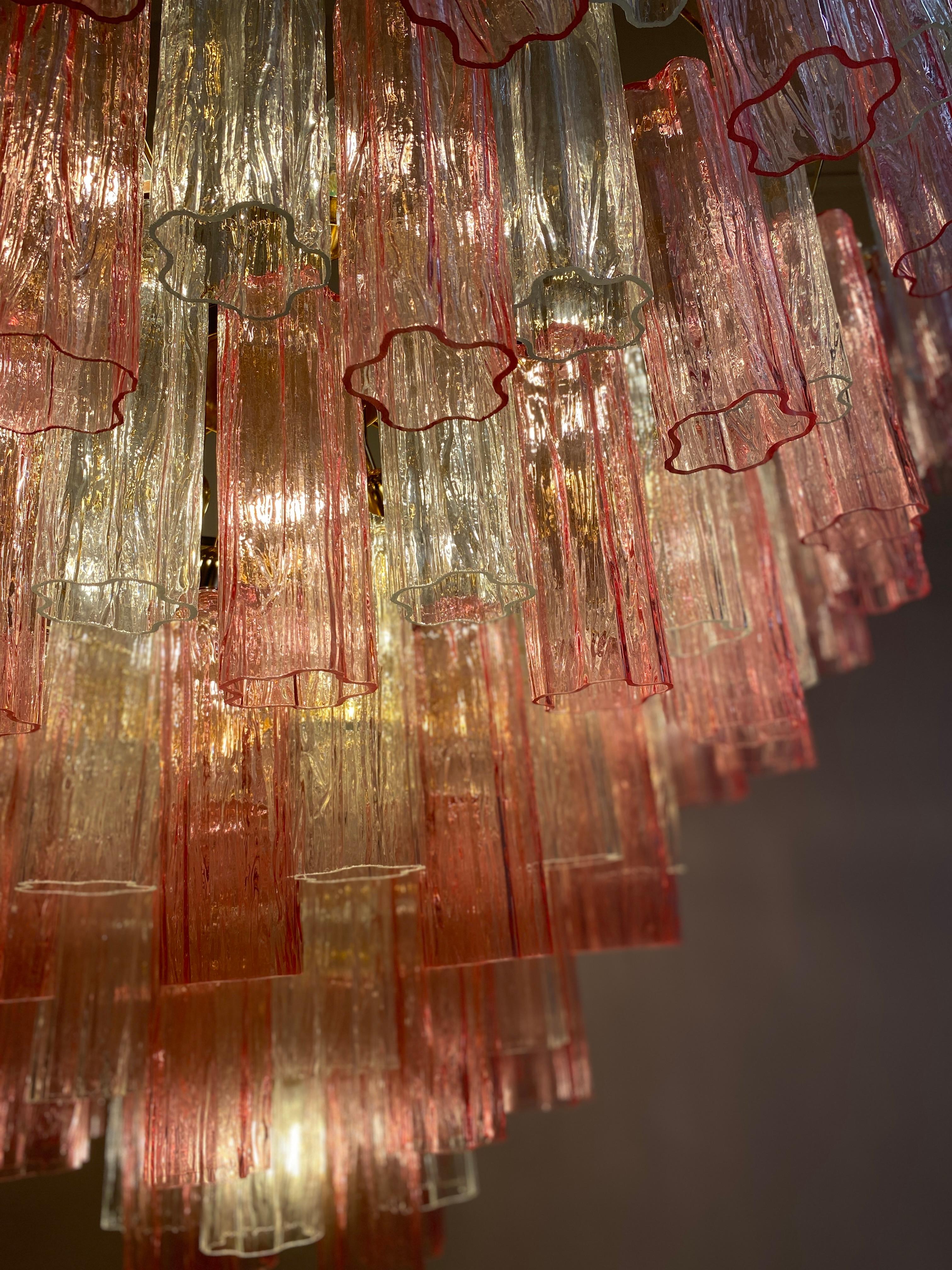 Monumental lustre ou plafonnier Tronchi en verre de Murano rose et transparent en vente 2