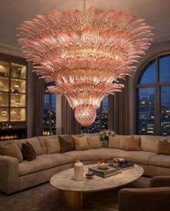 Monumental Pink Glass Leaf Chandelier, Murano