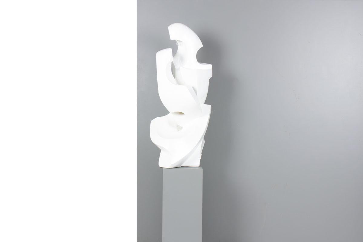 French Monumental Plaster Light Sculpture Signed by M. Reollon, 1981 For Sale