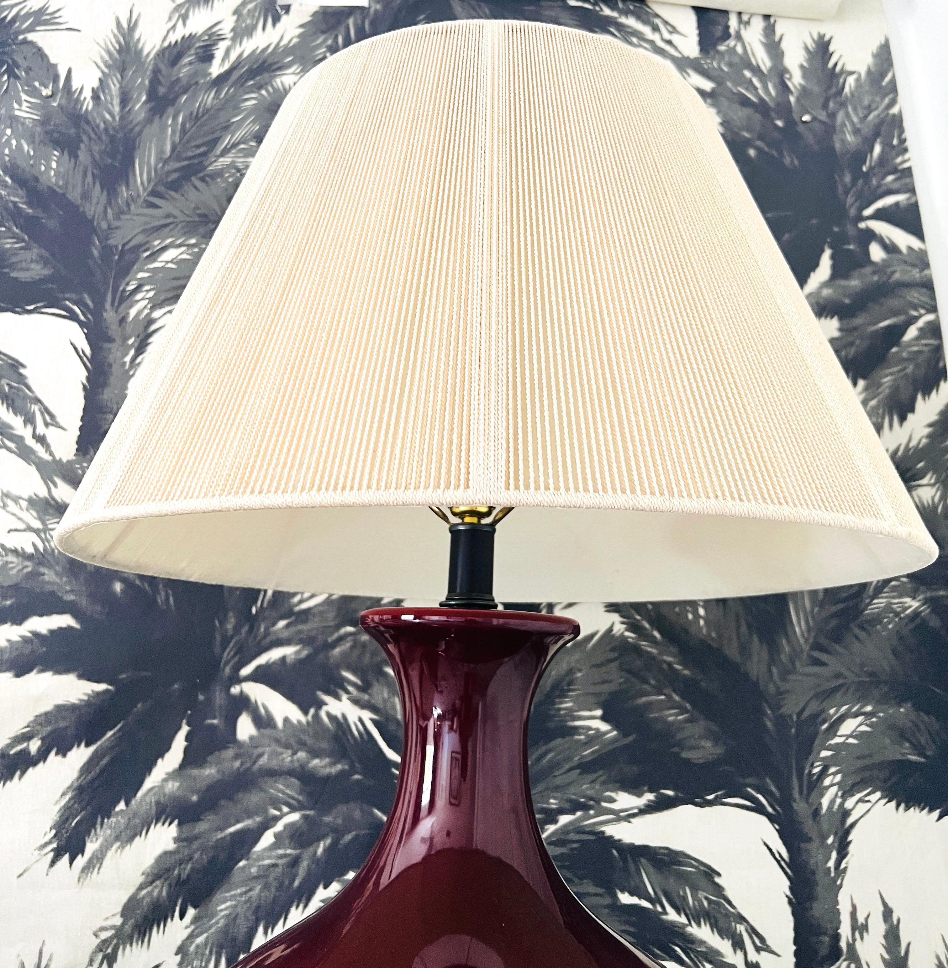Monumental Porcelain Oxblood Lamp in Burgundy Red by Marbro, c. 1970's 4
