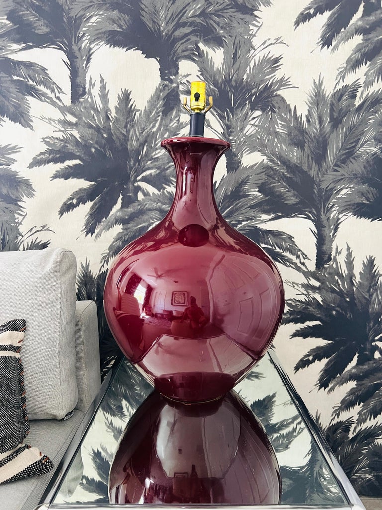 Monumental Porcelain Oxblood Lamp in Deep Red Burgundy by Marbro, c. 1970's For Sale 6