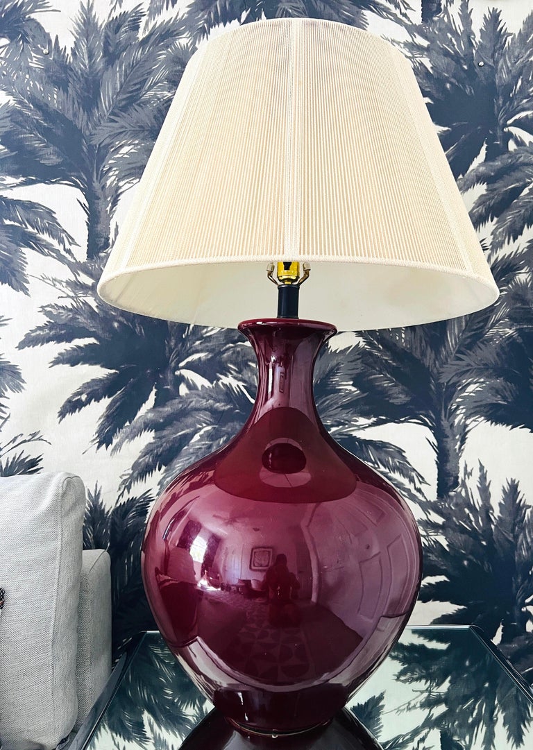 Mid-Century Modern Monumental Porcelain Oxblood Lamp in Deep Red Burgundy by Marbro, c. 1970's For Sale