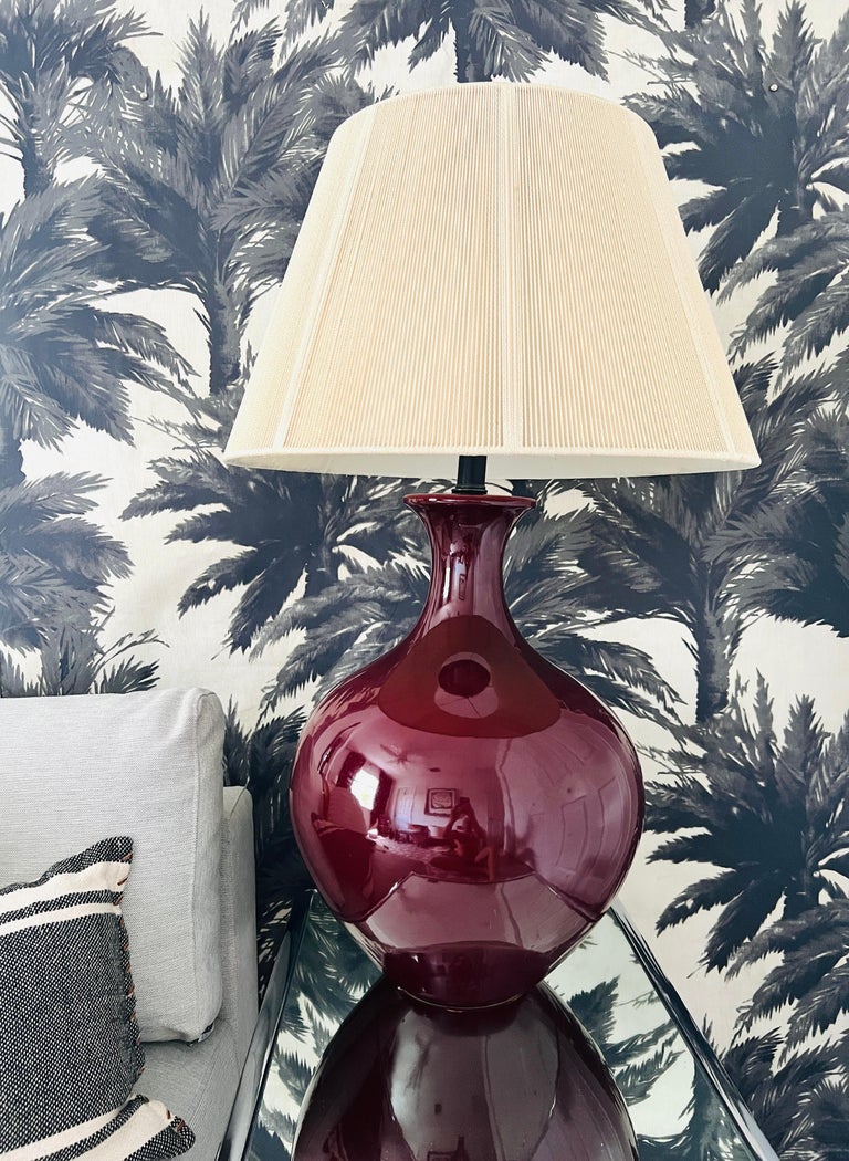 Chinese Monumental Porcelain Oxblood Lamp in Deep Red Burgundy by Marbro, c. 1970's For Sale