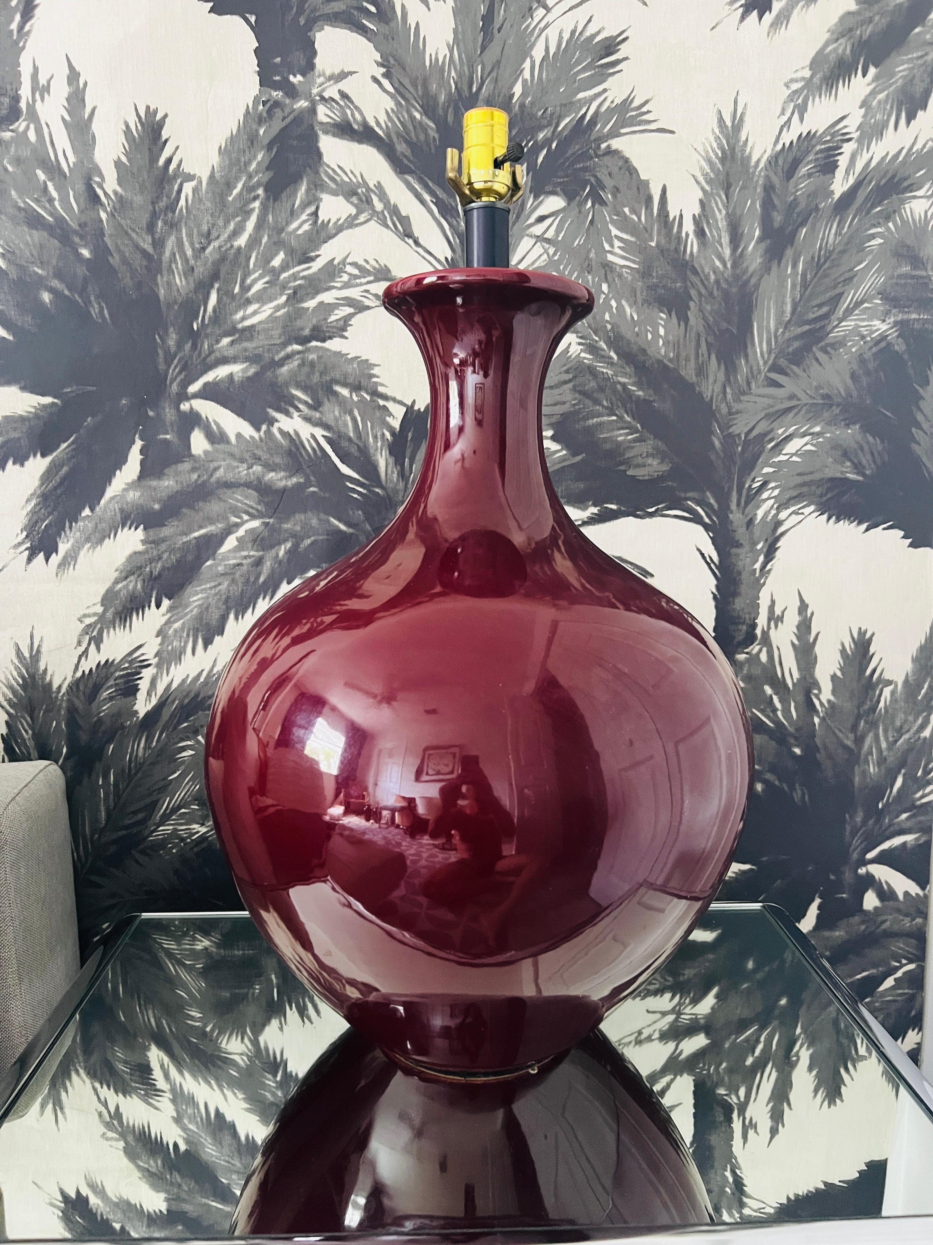 Late 20th Century Monumental Porcelain Oxblood Lamp in Burgundy Red by Marbro, c. 1970's