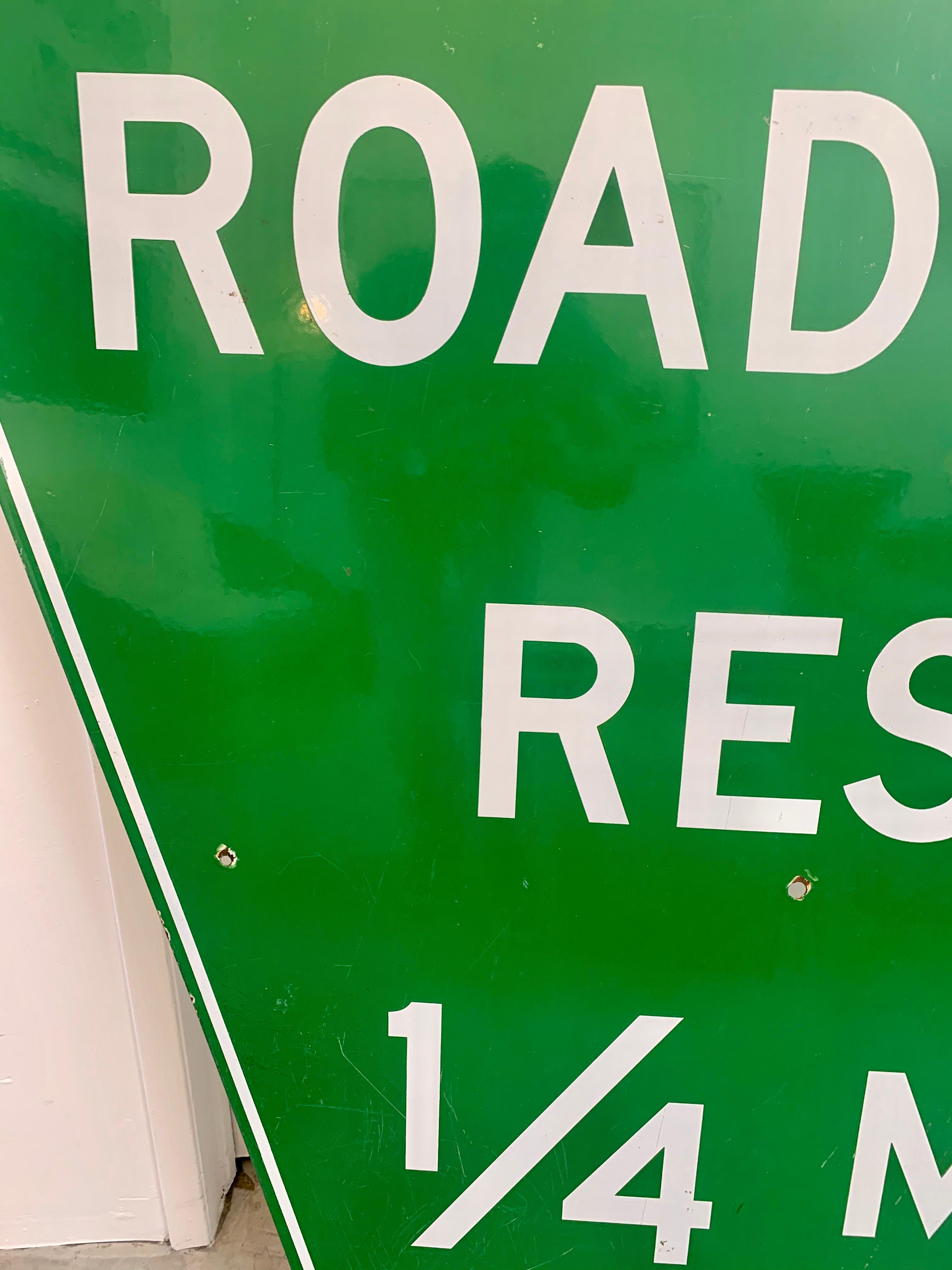 Monumental Porcelain Roadside Rest Highway Sign In Good Condition For Sale In Los Angeles, CA