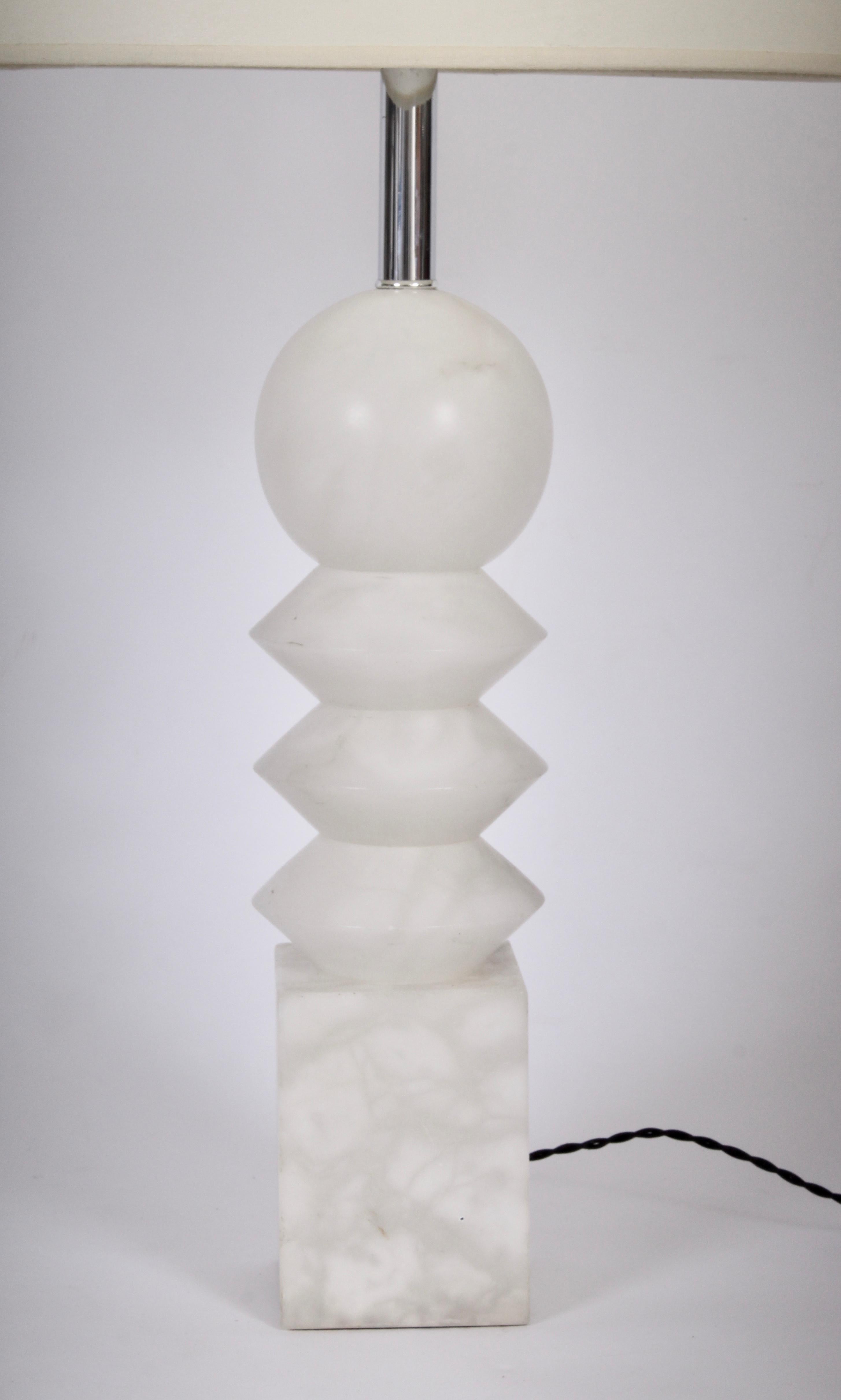 Monumental Post Modern Brancusi Style Stacked Alabaster Lamp, 1960s In Good Condition In Bainbridge, NY