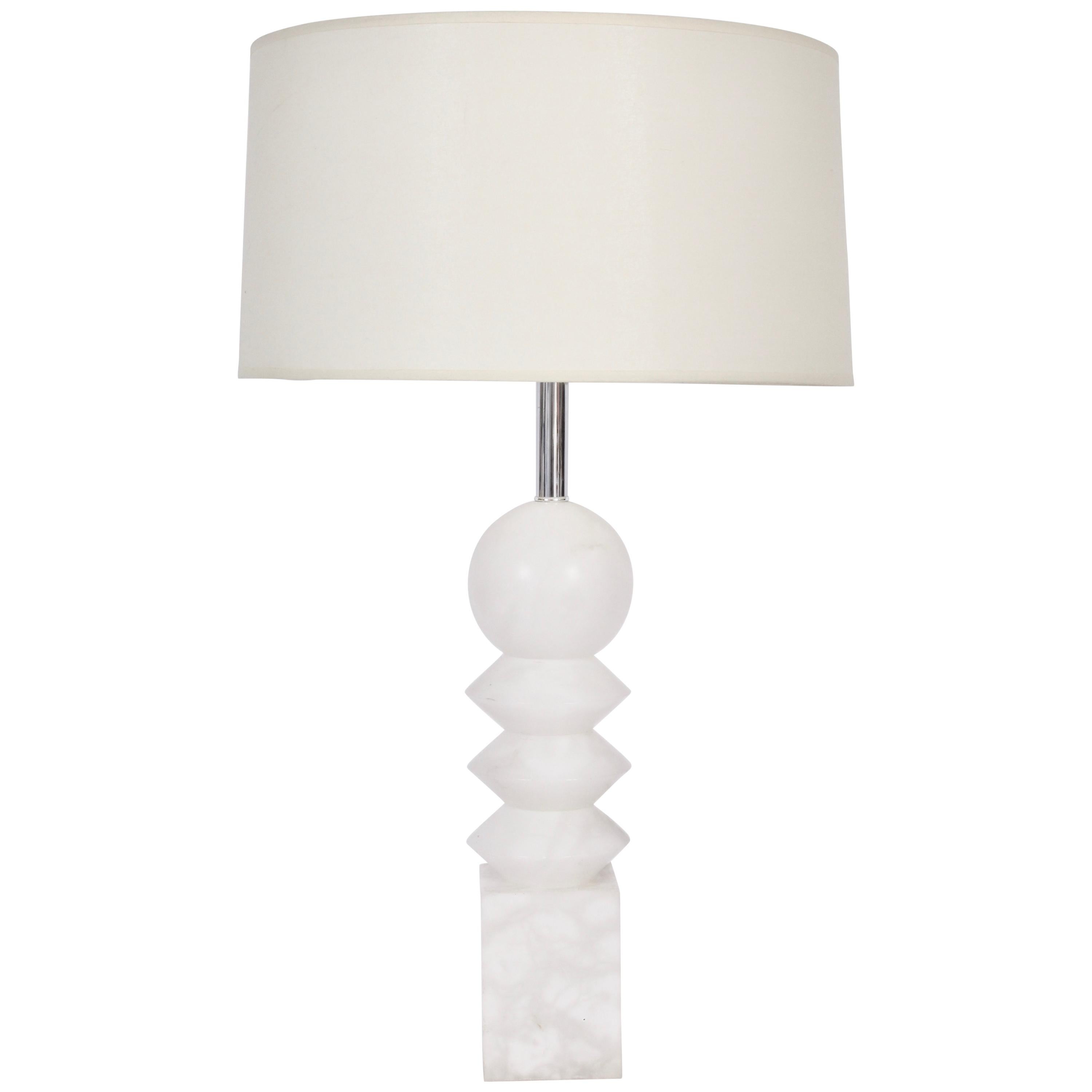 Monumental Post Modern Brancusi Style Stacked Alabaster Lamp, 1960s