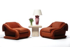 Monumental Post Modern Pair of Weiman Lounge Chairs in Marmalade Orange Fabric