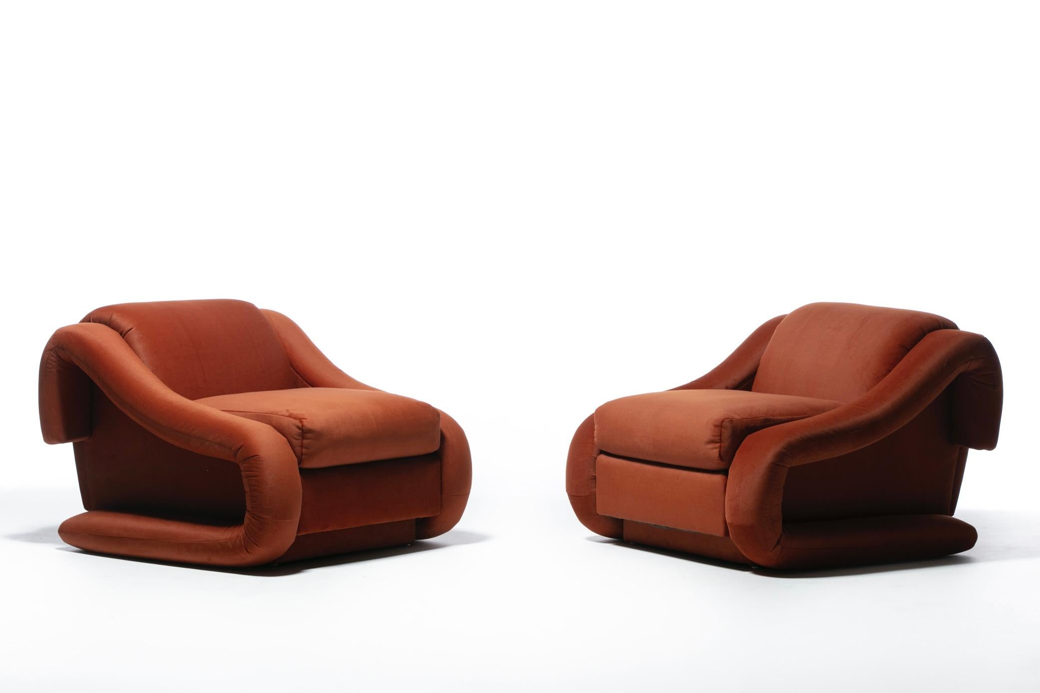 Post-Modern Monumental Post Modern Pair of Weiman Lounge Chairs in Marmalade Orange Fabric For Sale