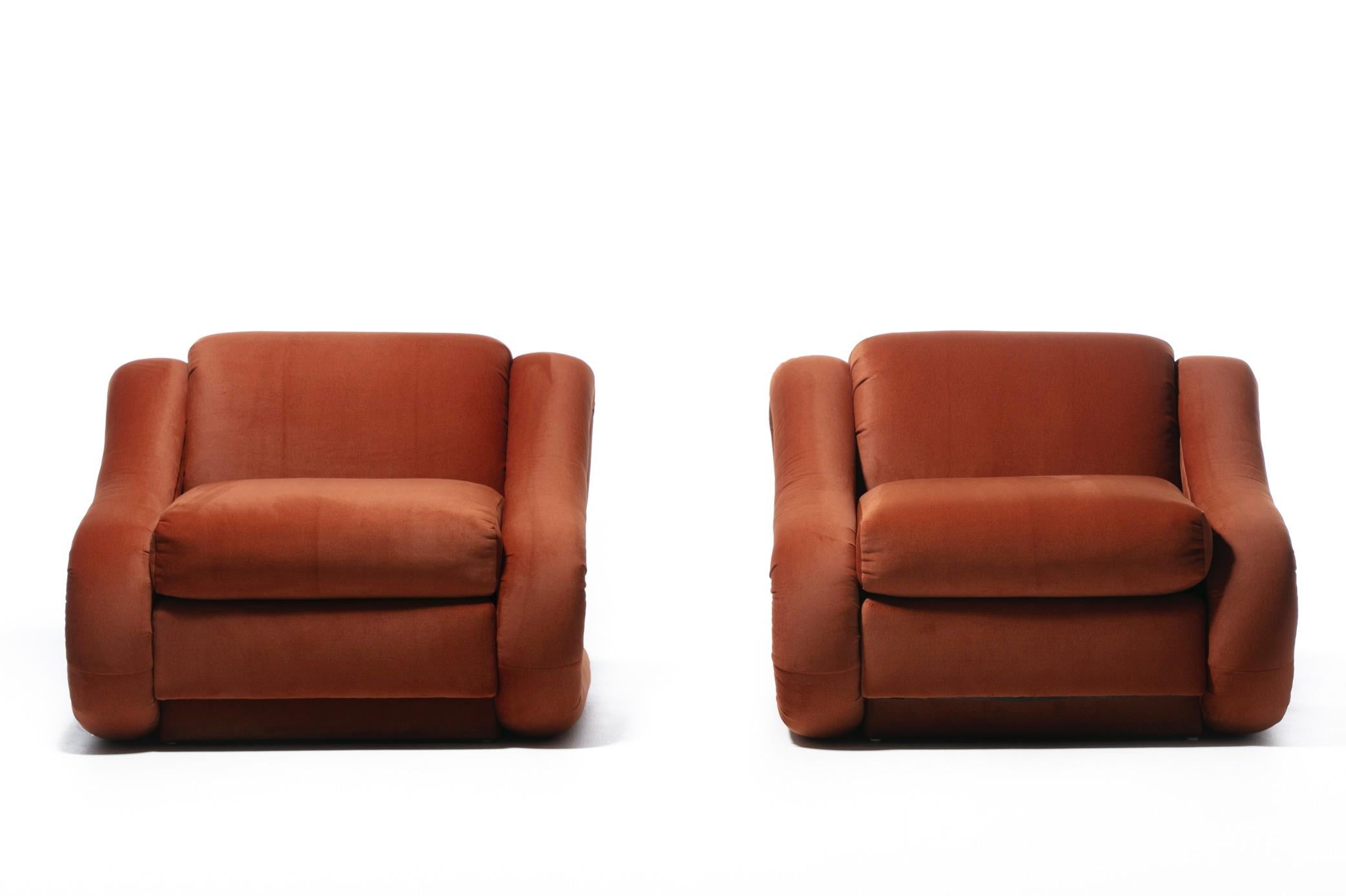 American Monumental Post Modern Pair of Weiman Lounge Chairs in Marmalade Orange Fabric For Sale