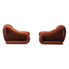 Monumental Post Modern Pair of Weiman Lounge Chairs in Marmalade Orange Fabric