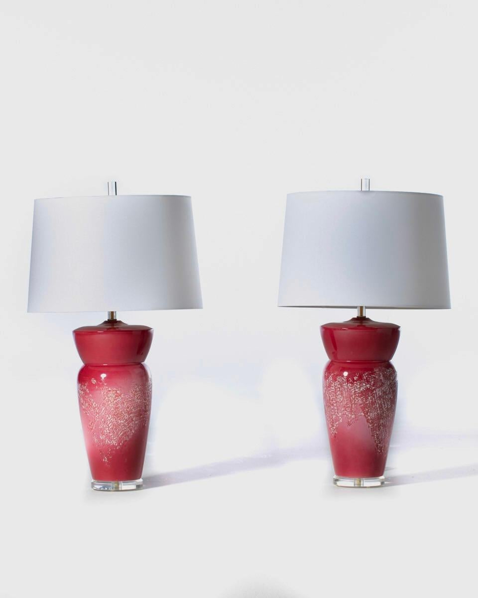 Monumental Post Modern Raspberry Pink Sorbet Ceramic Lamps by Sunset c. 1980 For Sale 5