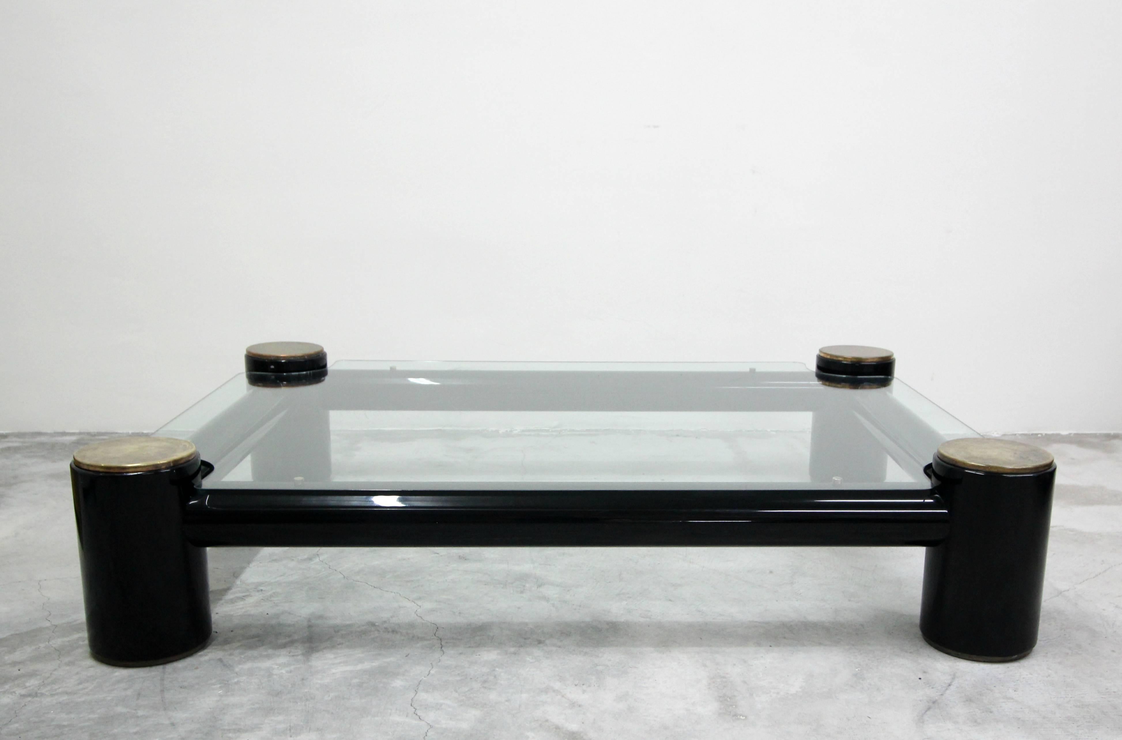 Monumental Postmodern Acrylic Tube Brass and Glass Coffee Table In Excellent Condition In Las Vegas, NV