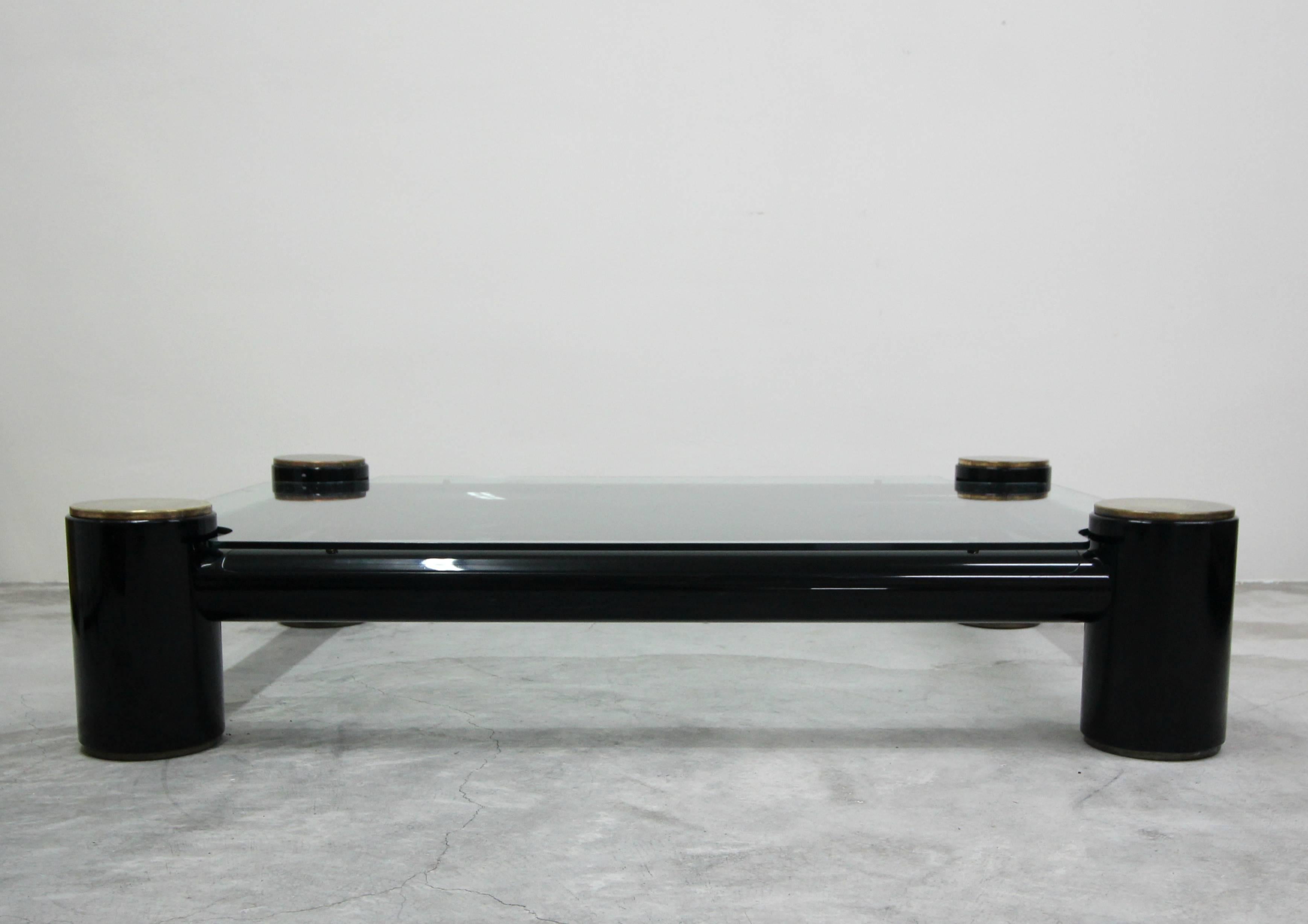 20th Century Monumental Postmodern Acrylic Tube Brass and Glass Coffee Table