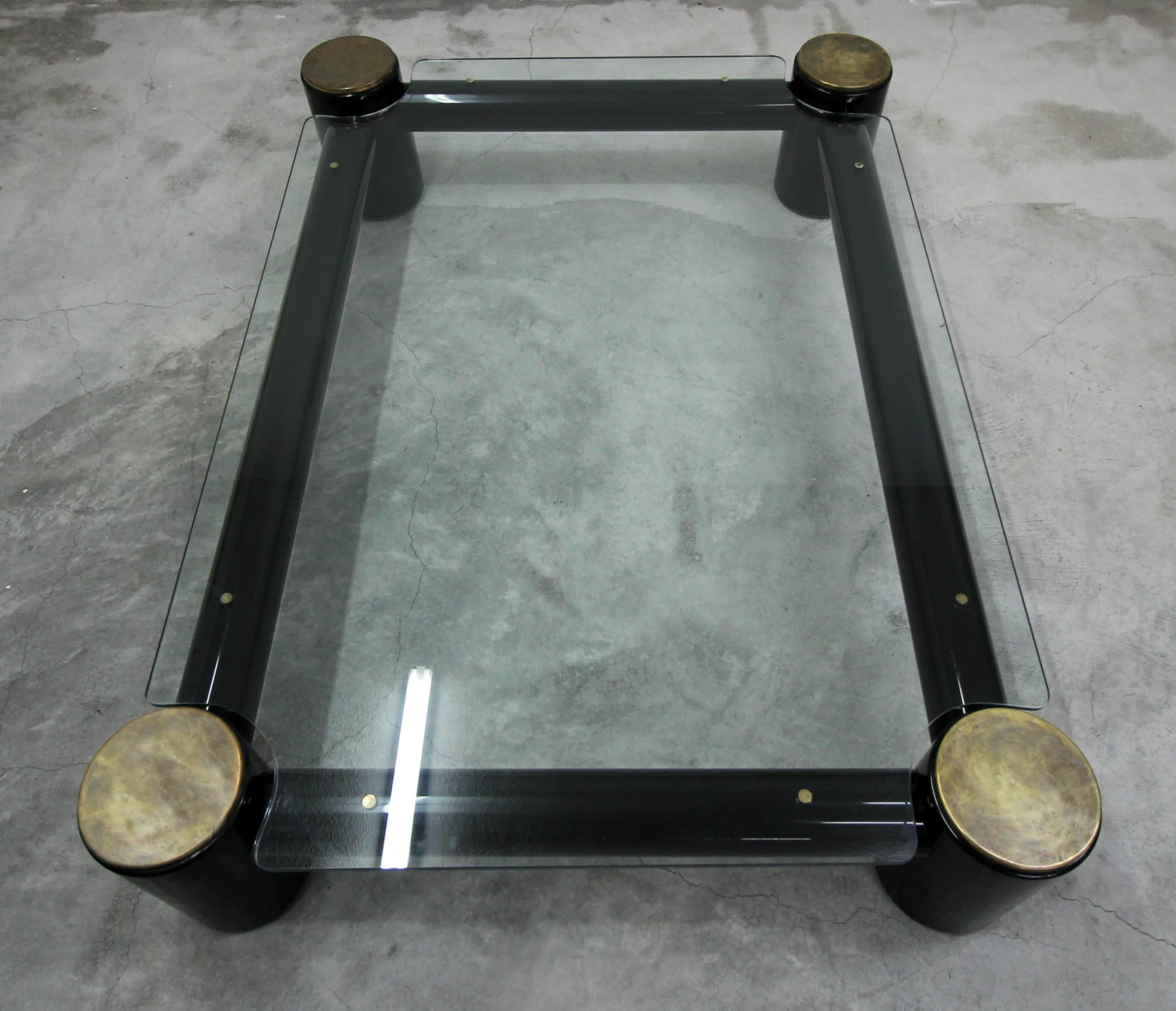 Monumental Postmodern Acrylic Tube Brass and Glass Coffee Table 1